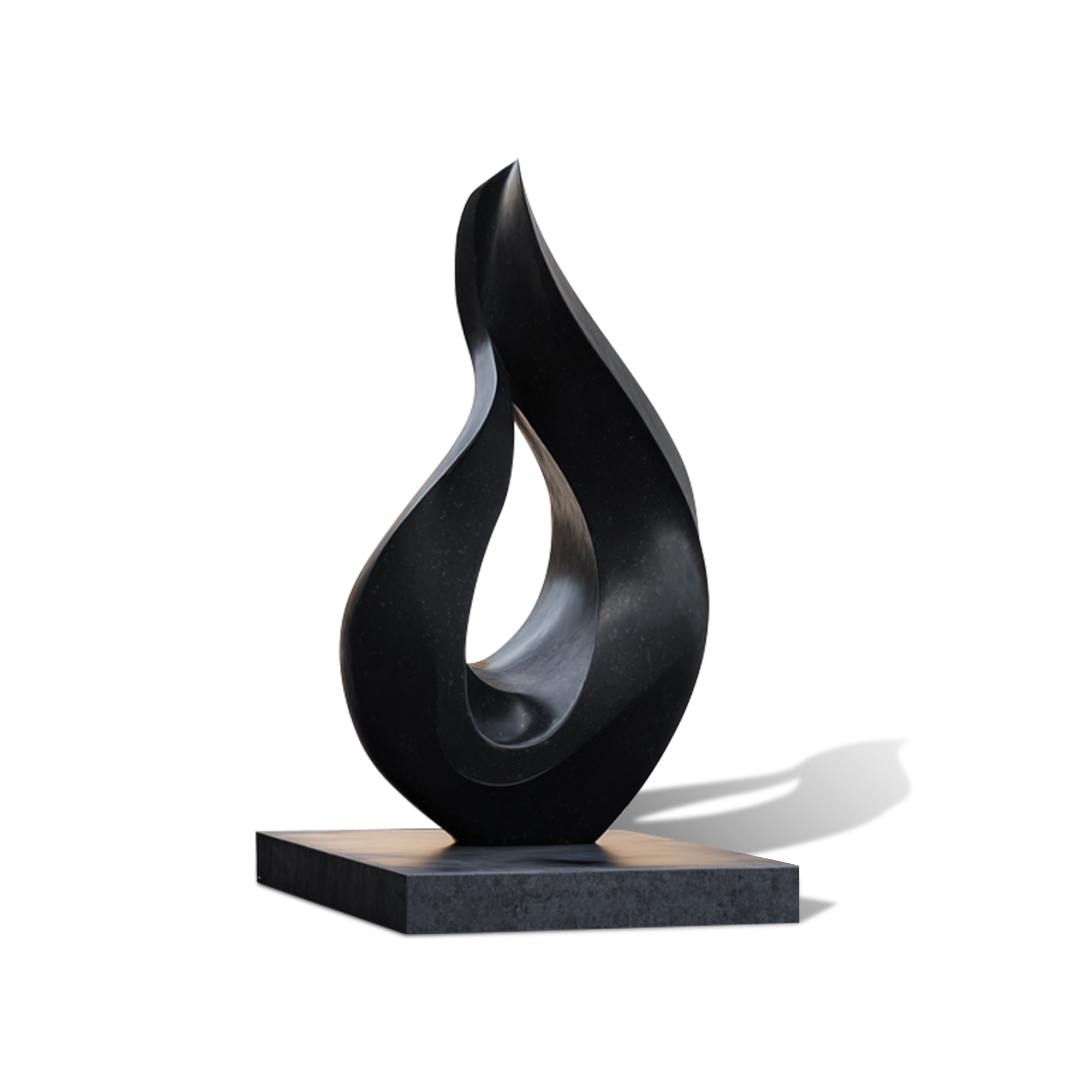 Black abstract sculpture on a white background