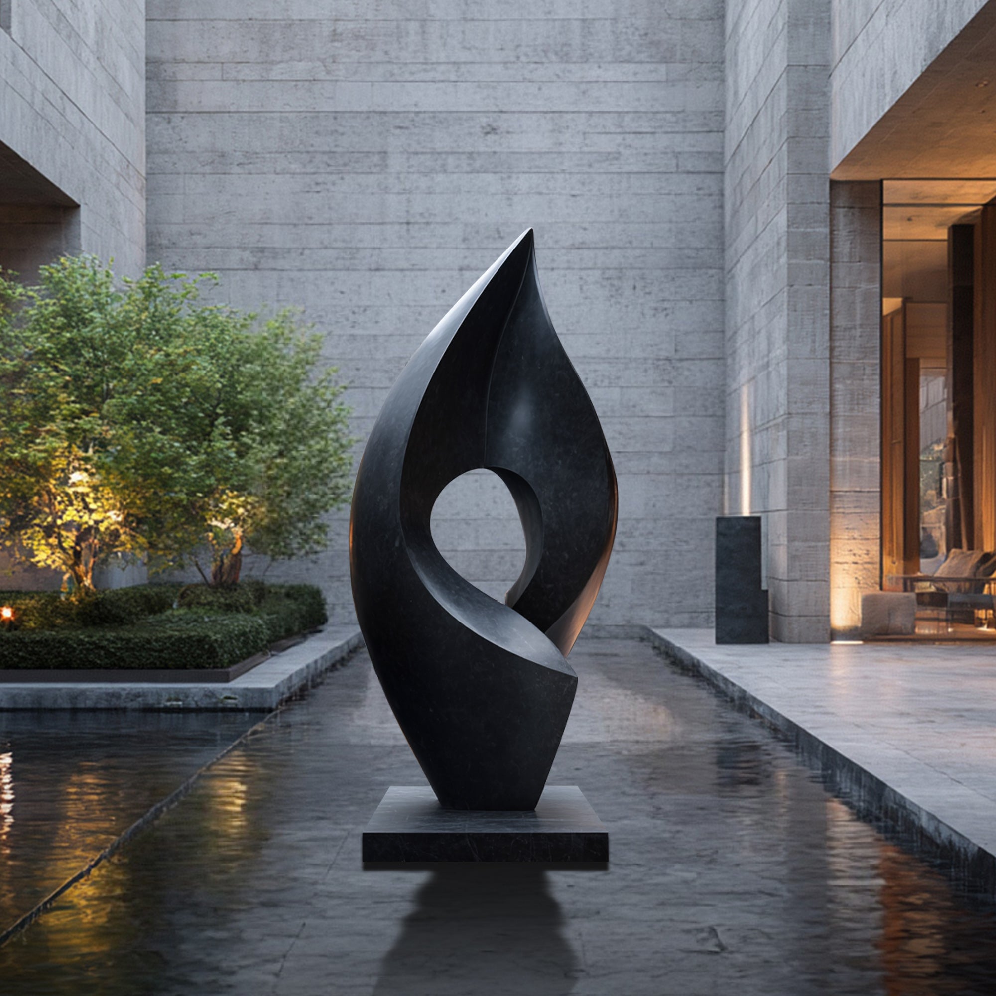 black bronze abstract sculpture in outdoor