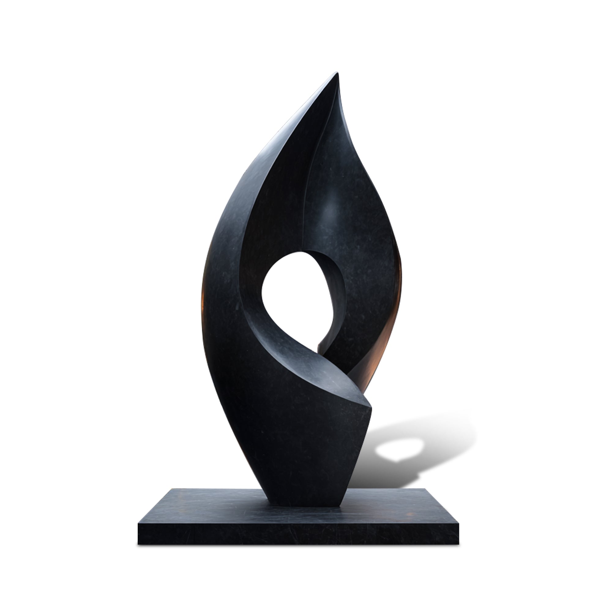 black bronze abstract sculpture with base 
