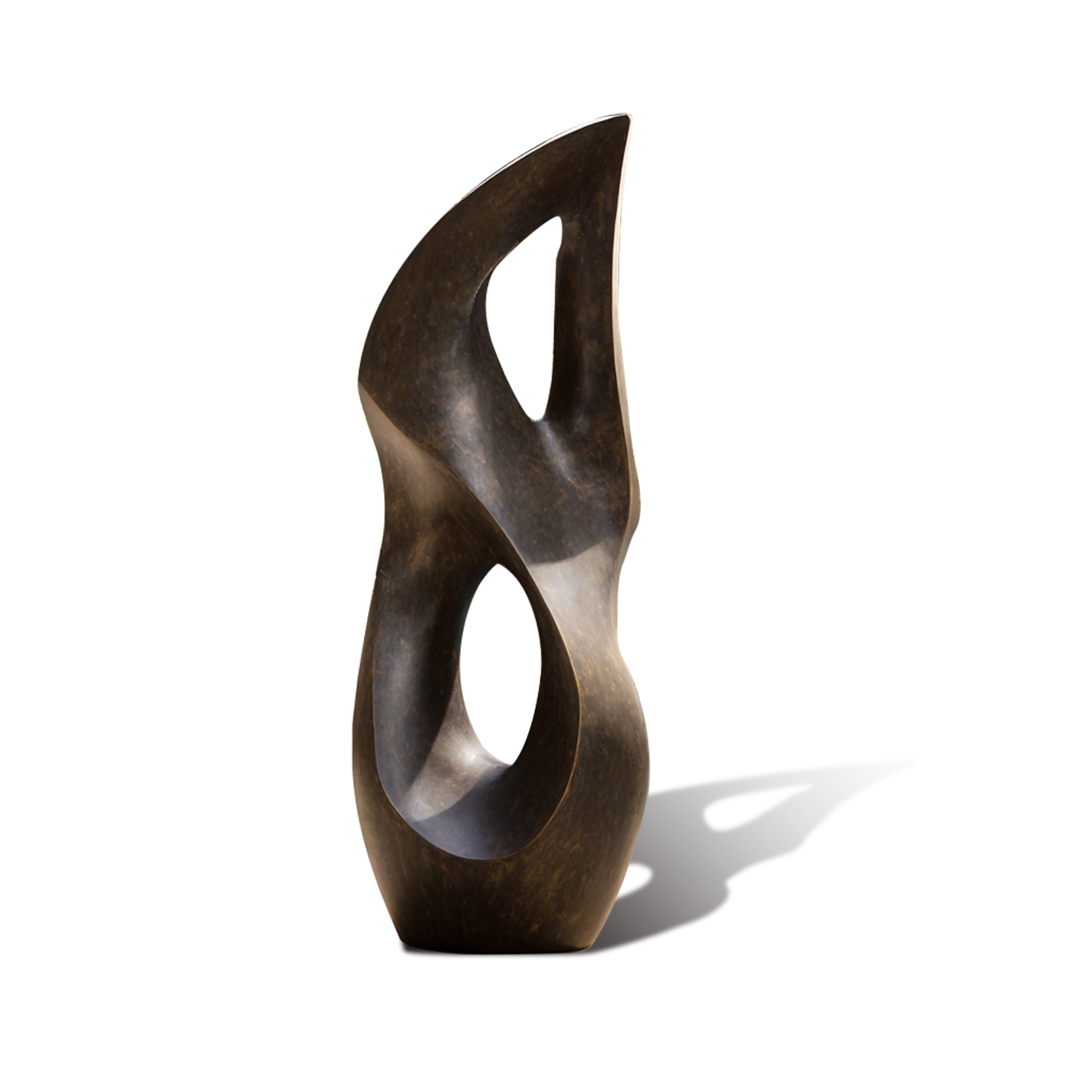 Abstract bronze sculpture on a white background