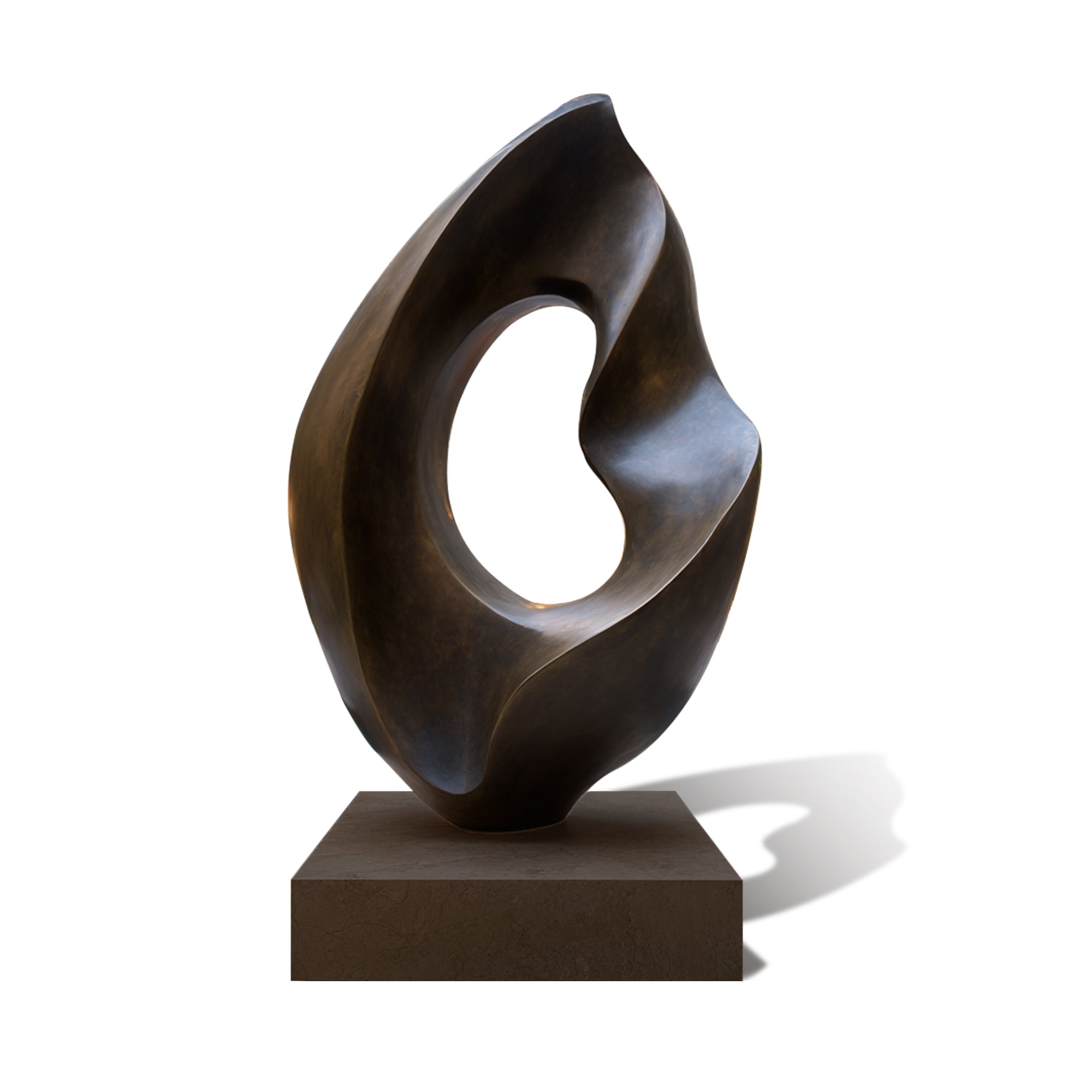 Abstract bronze sculpture on a white background