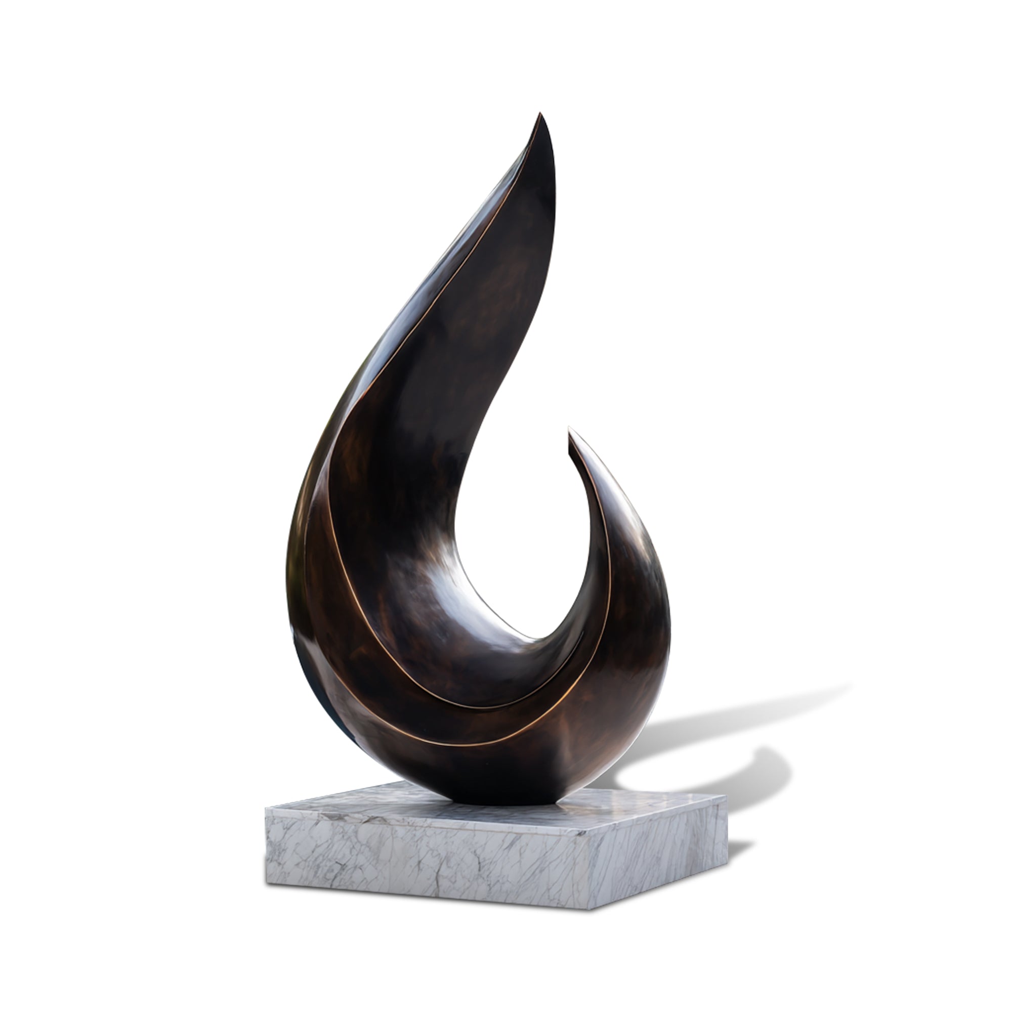 Abstract bronze sculpture on a white background