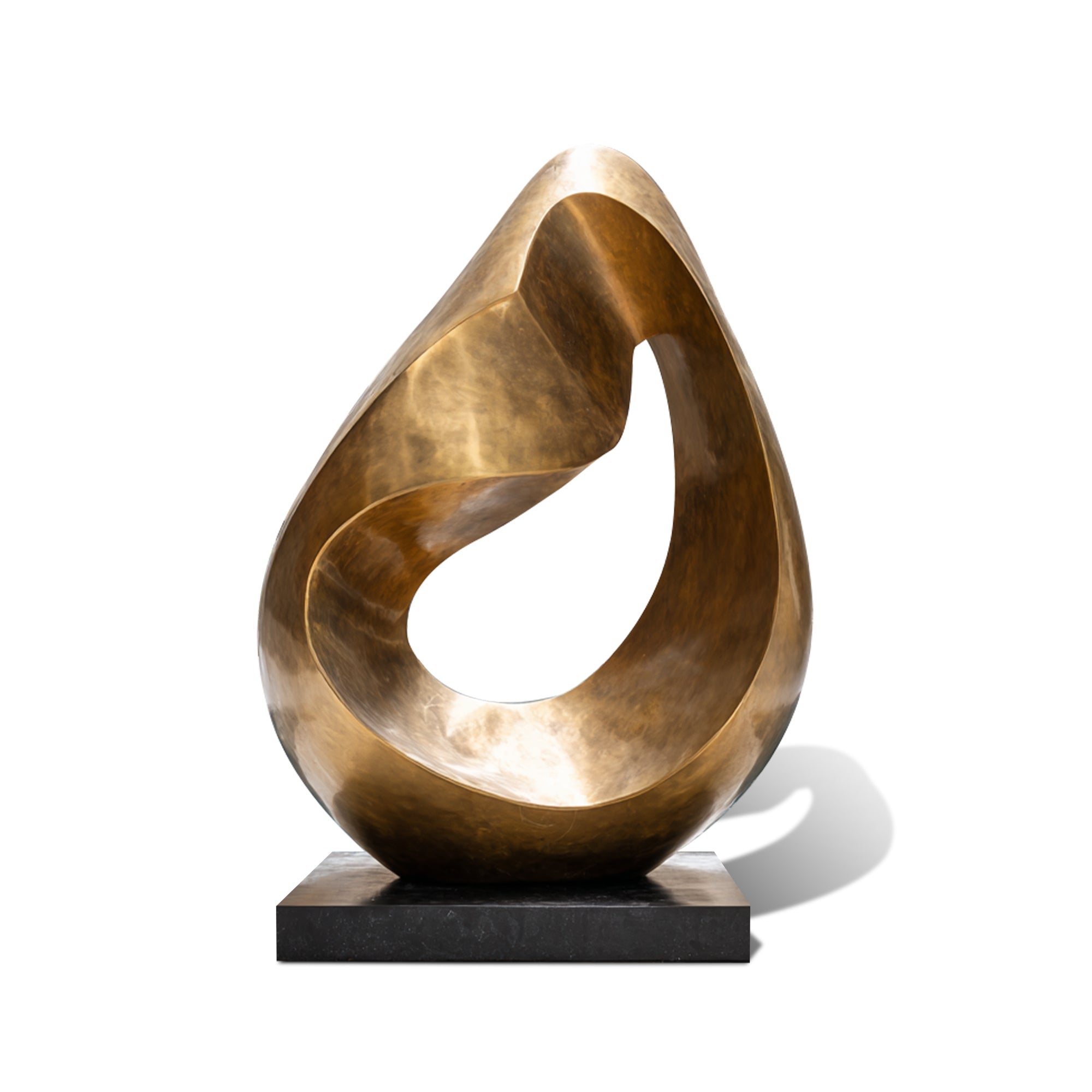 Bronze abstract sculpture on a white background