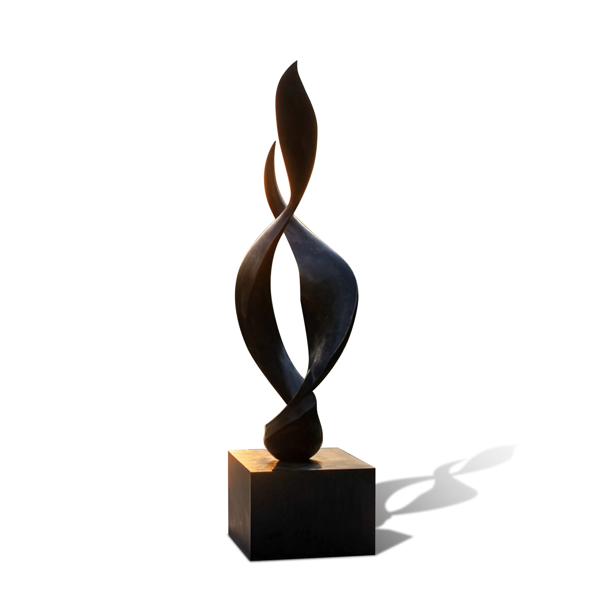 Abstract bronze sculpture on a white background