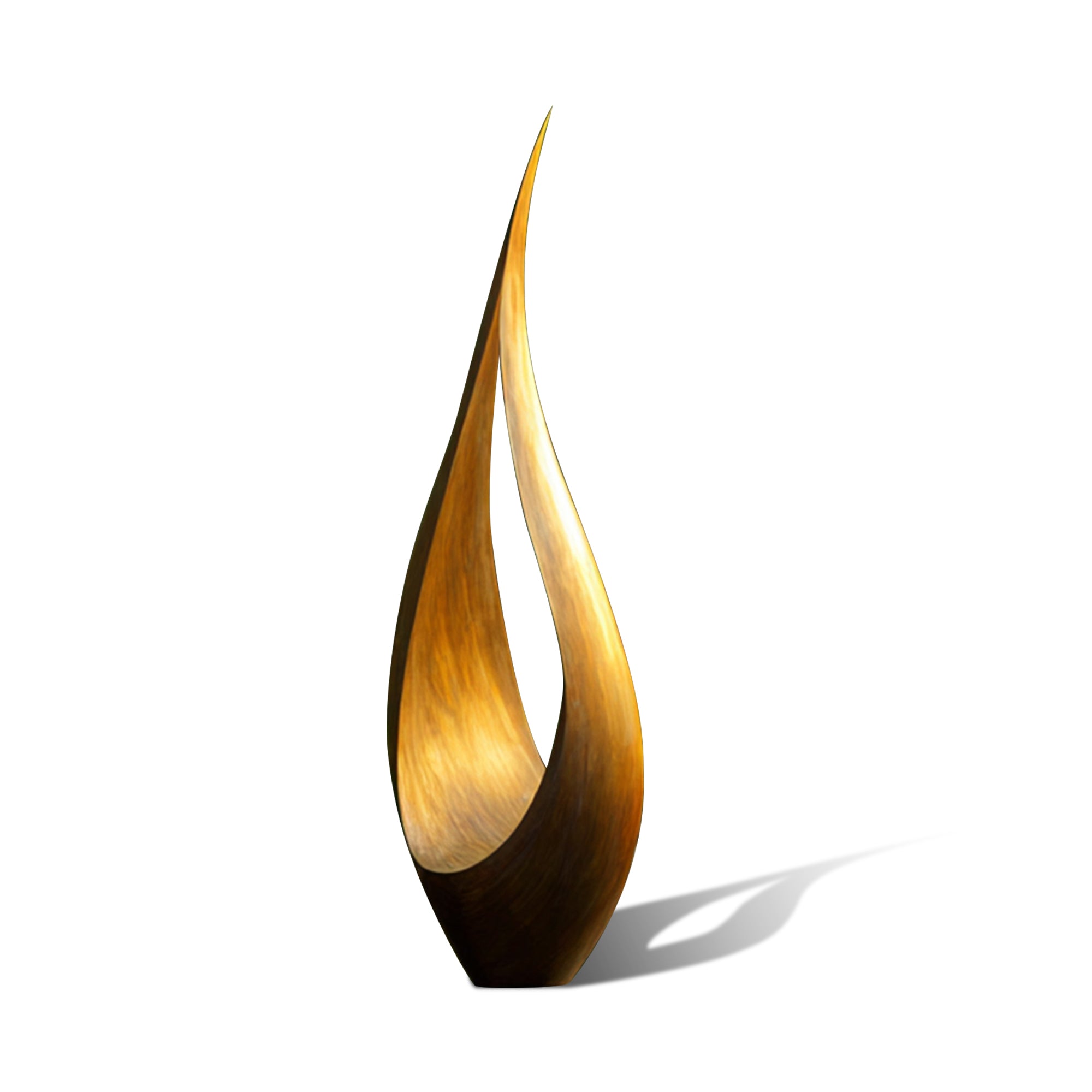 "Golden Flame" Bronze Art Sculpture on a white background
