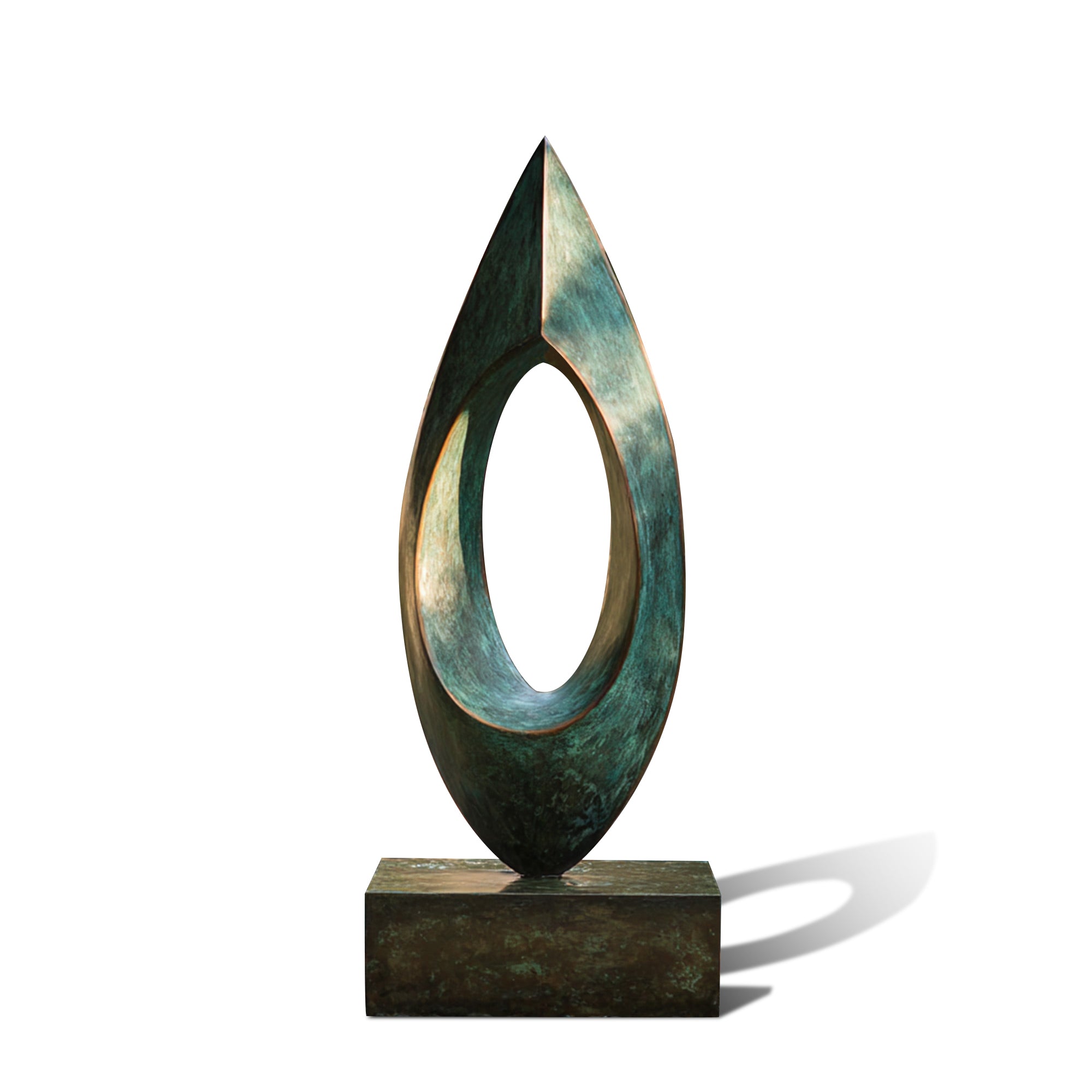 Abstract bronze art sculpture on a white background