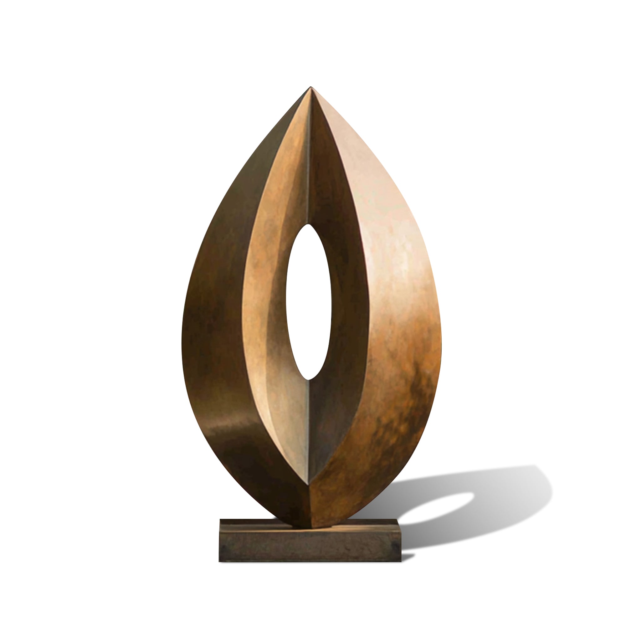 Bronze abstract sculpture on a white background