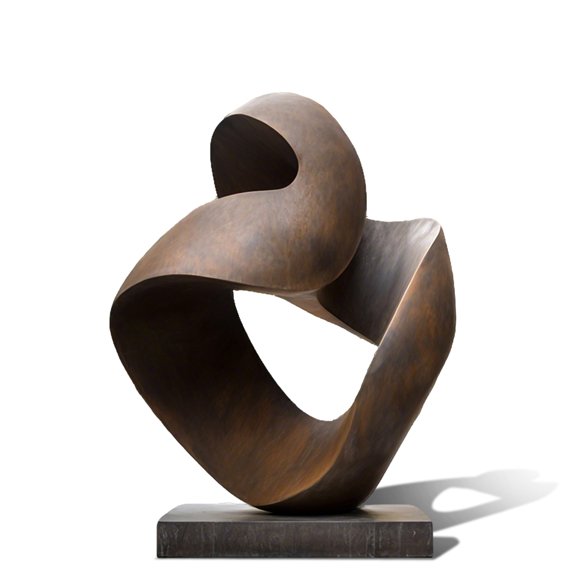 Bronze abstract sculpture on a white background