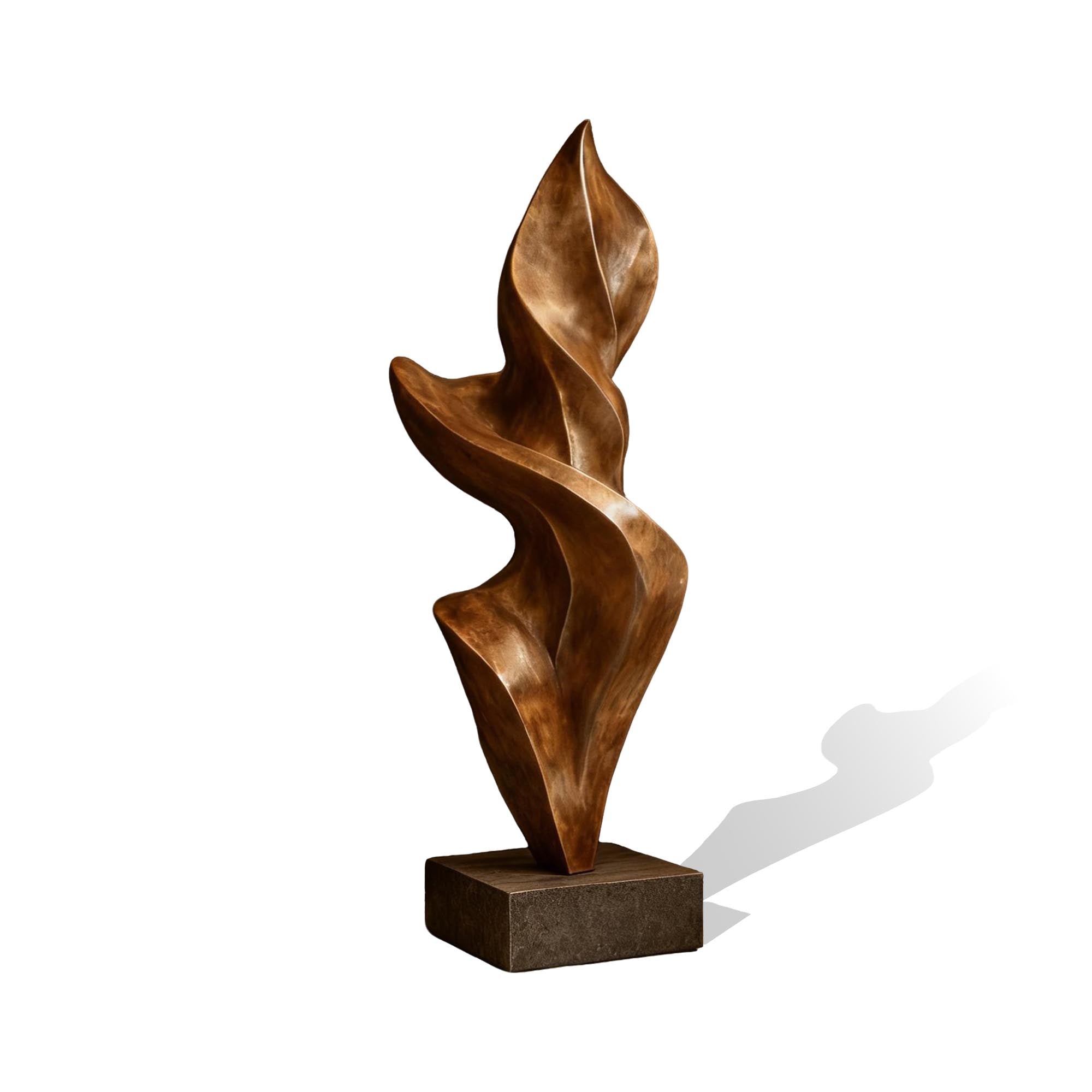 Abstract bronze sculpture on a white background