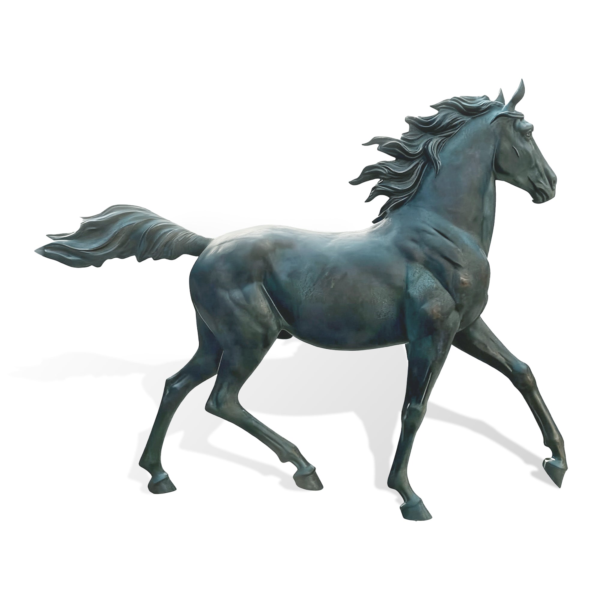 Bronze horse sculpture on a white background