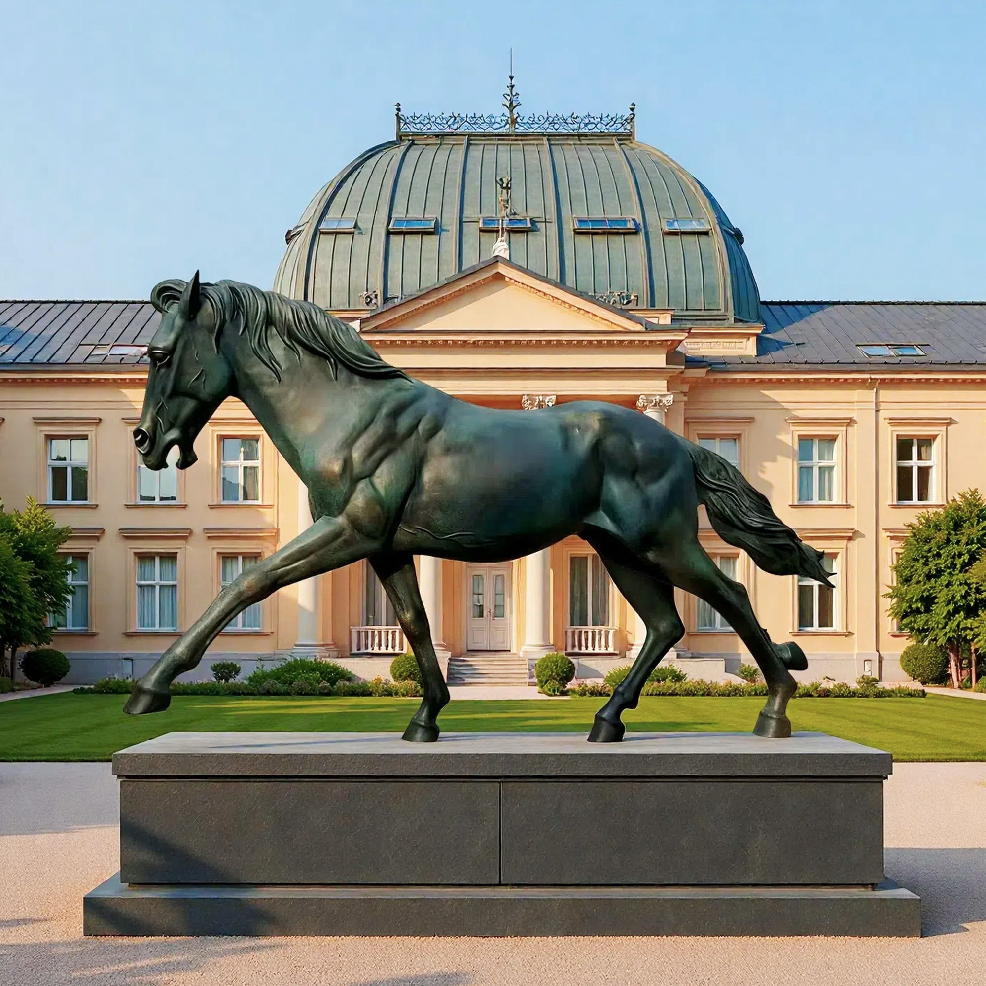 FINEST Walking Bronze Horse Sculpture Large Outdoor Stallion Statue Equestrian Statue for Villas and Estates FB-147