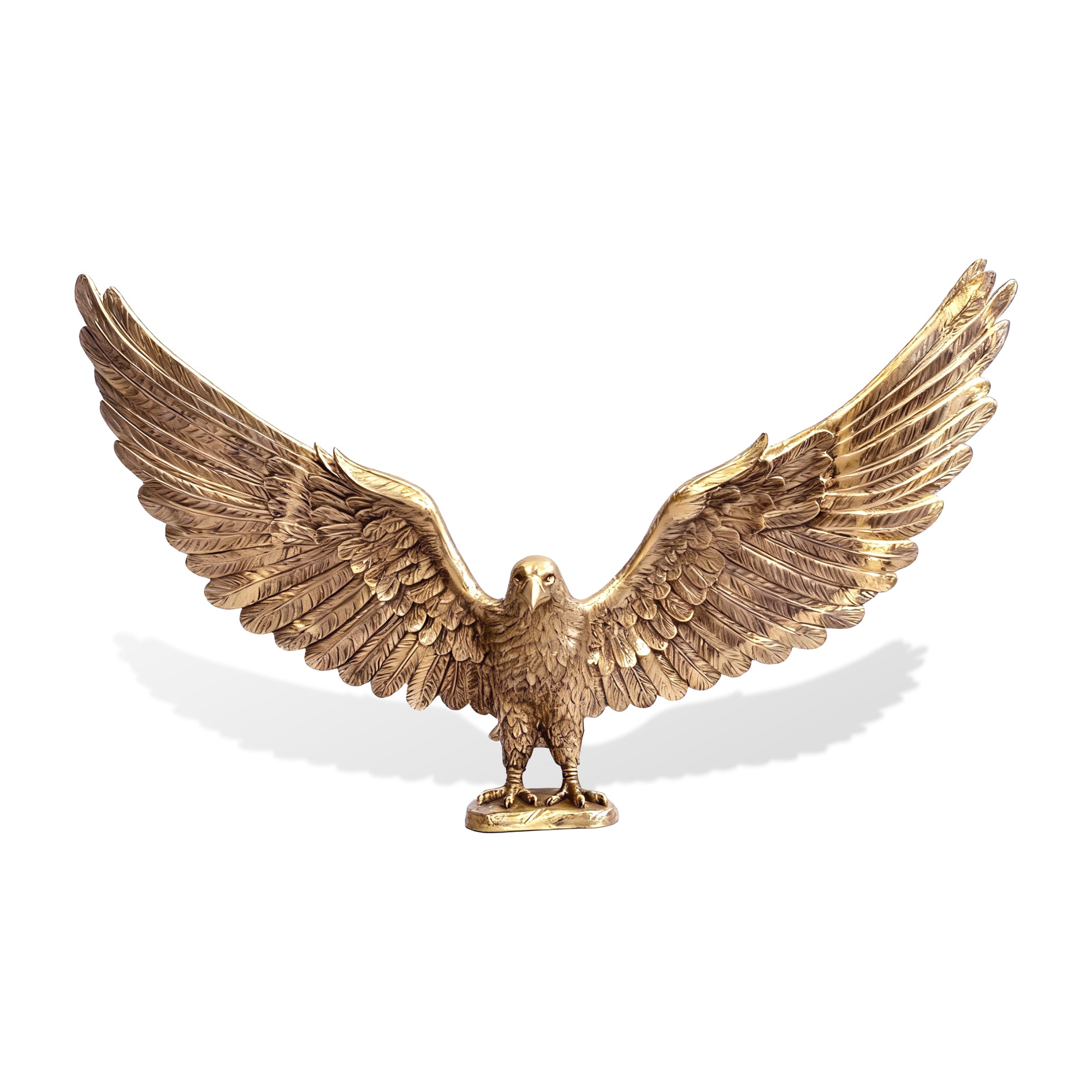 Bronze eagle statue with outstretched wings on a white background