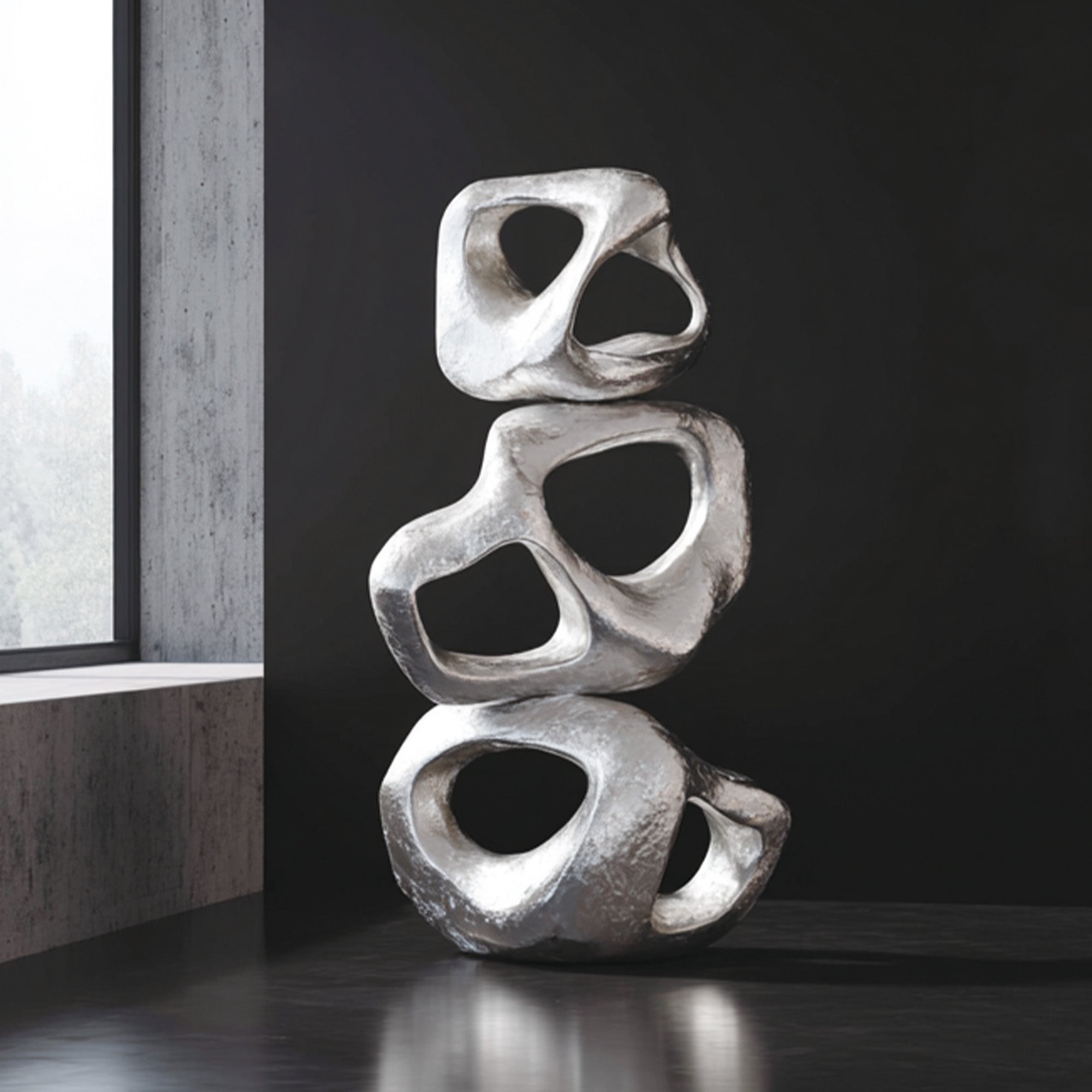 FINEST ”Silver Horizon” Abstract Bronze Sculpture Modern Stacked Hollow Decoration for Luxury Interiors FB-157