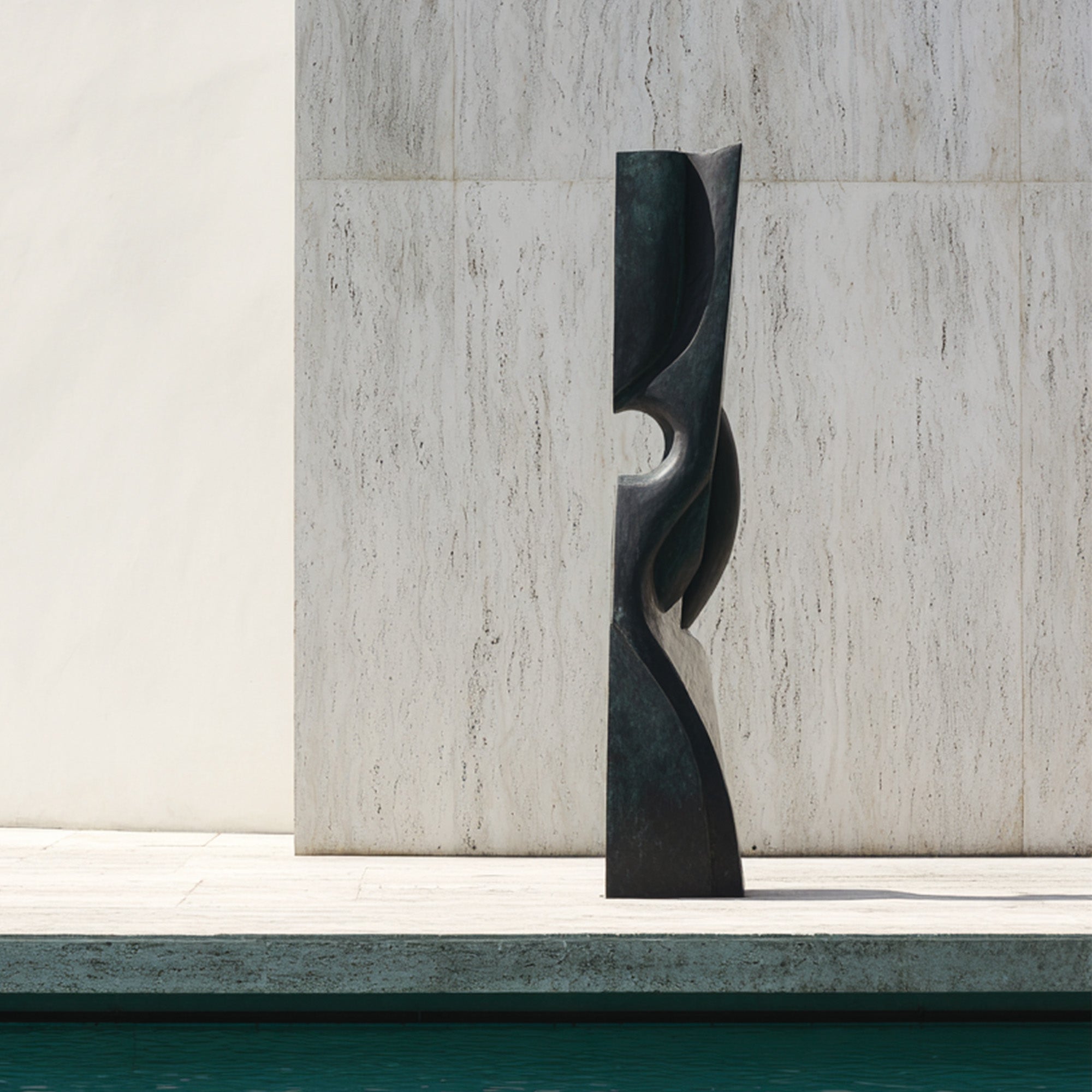 Serene and minimalist bronze abstract sculpture, perfect for modern art lovers, designed for poolside, contemporary spaces, and luxury home decor