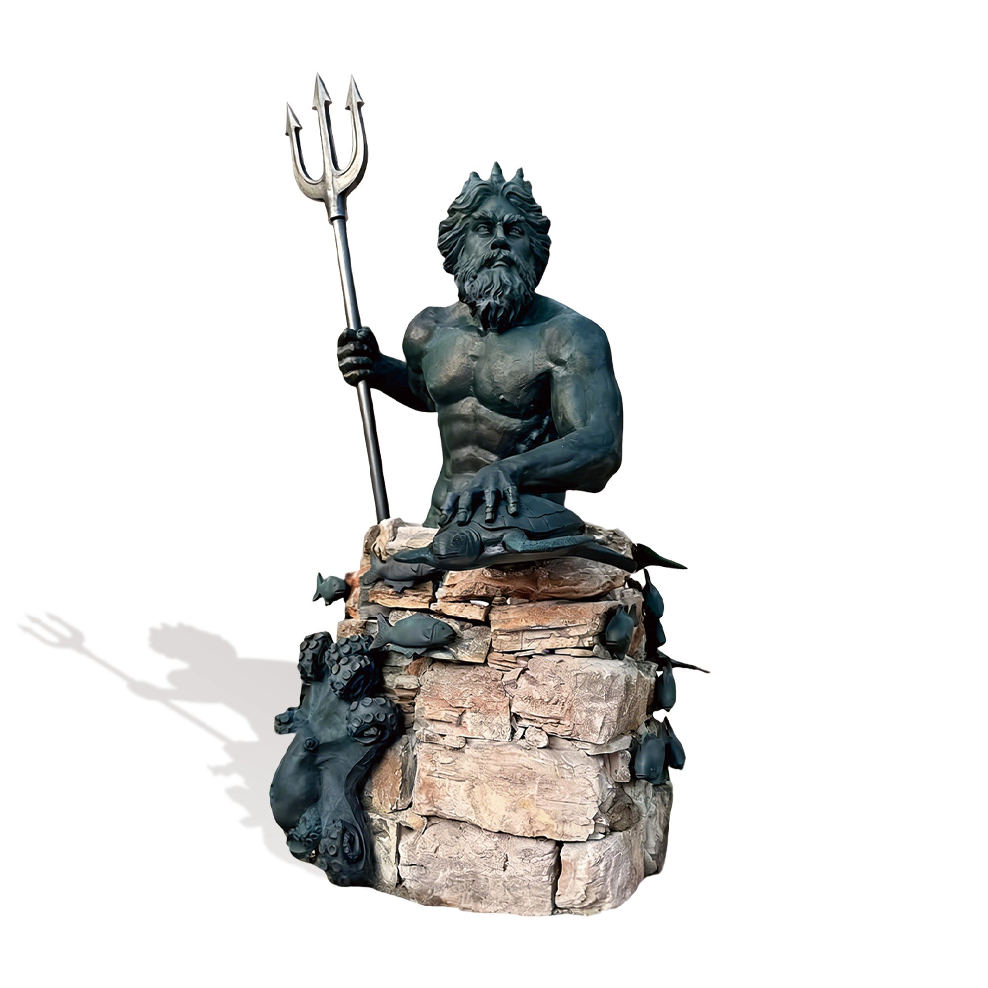 Statue of Poseidon bronze and stone sculpture holding a trident 