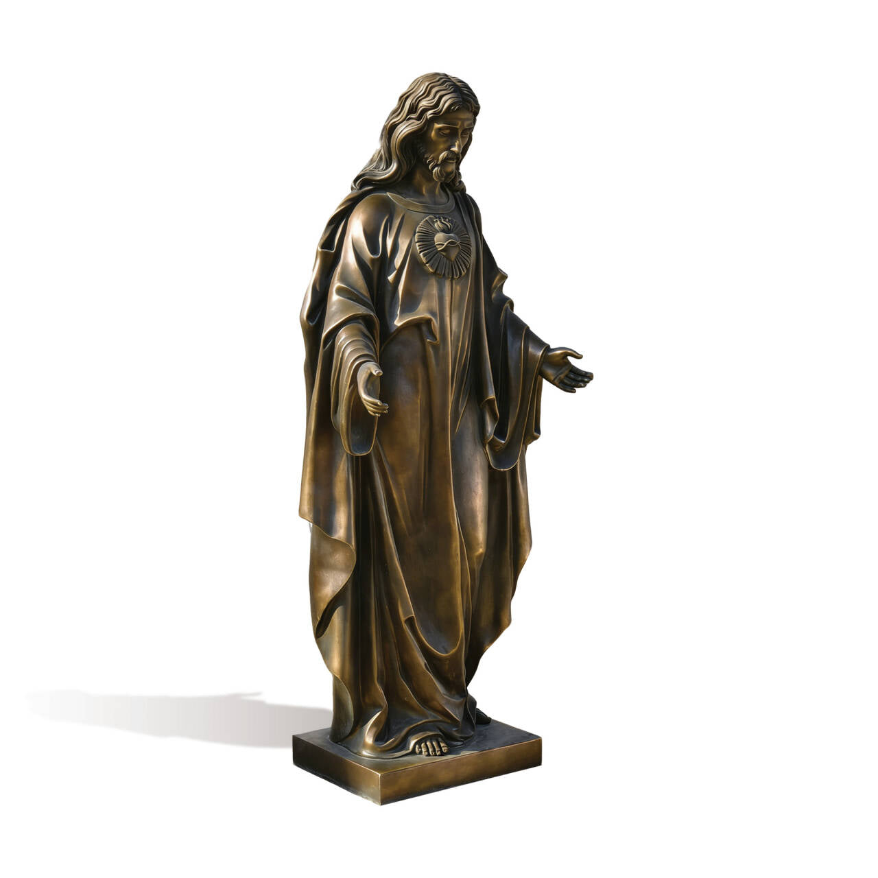 Bronze Sacred Heart of Jesus Bronze  statue  of a religious figure on a white background
