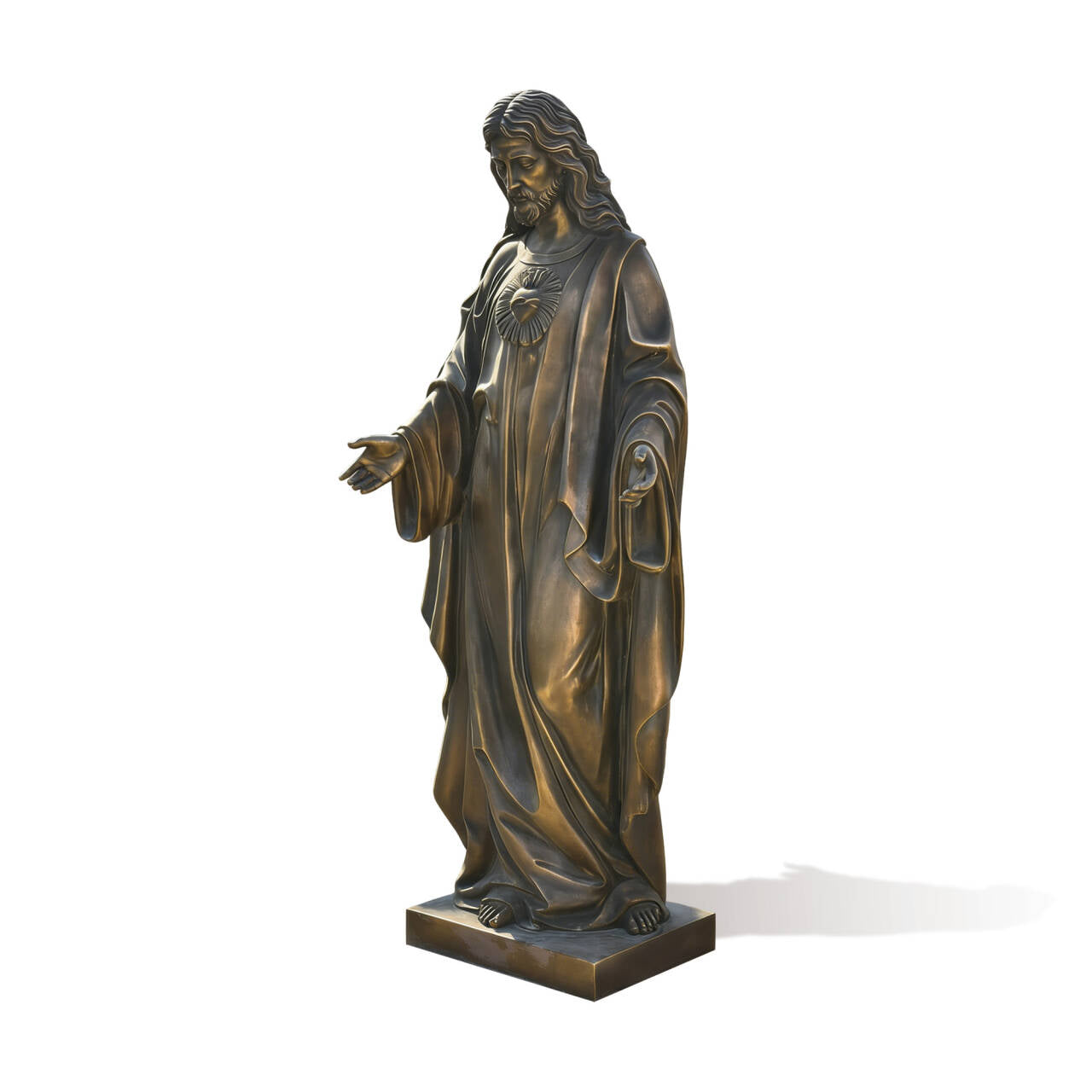 Bronze Sacred Heart of Jesus Bronze  statue  of a religious figure on a white background