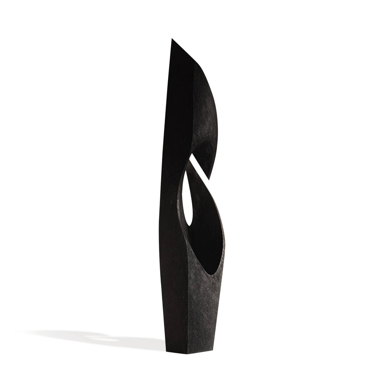 Black abstract sculpture on a white background