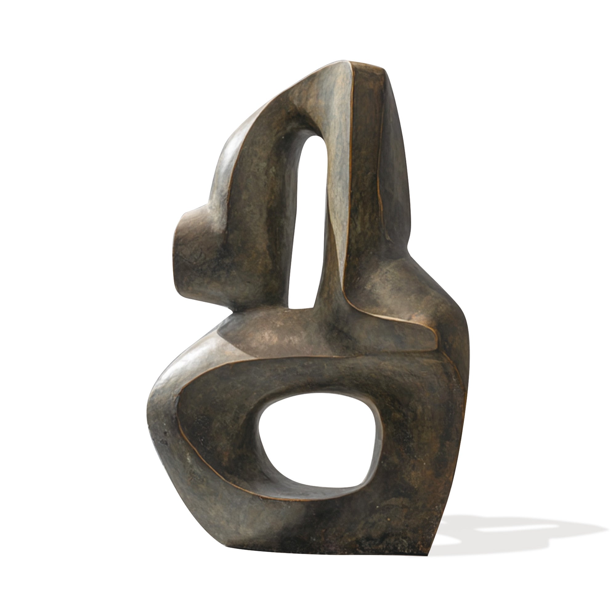 Abstract bronze sculpture on a white background