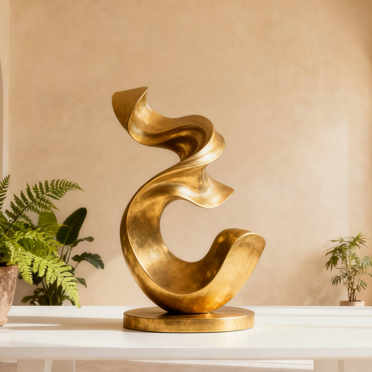 FINEST Golden Flow - Custom Size Abstract Bronze Tabletop Sculpture for Modern Interiors and Luxury Spaces FB-194