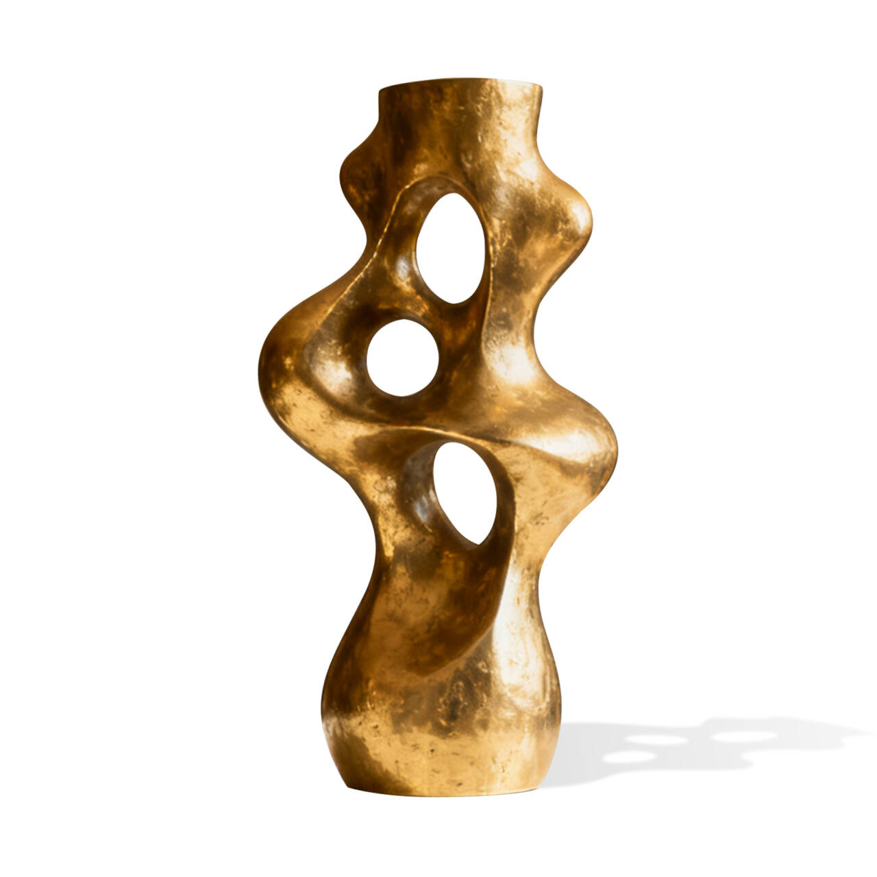 Gold abstract bronze sculpture on a white background