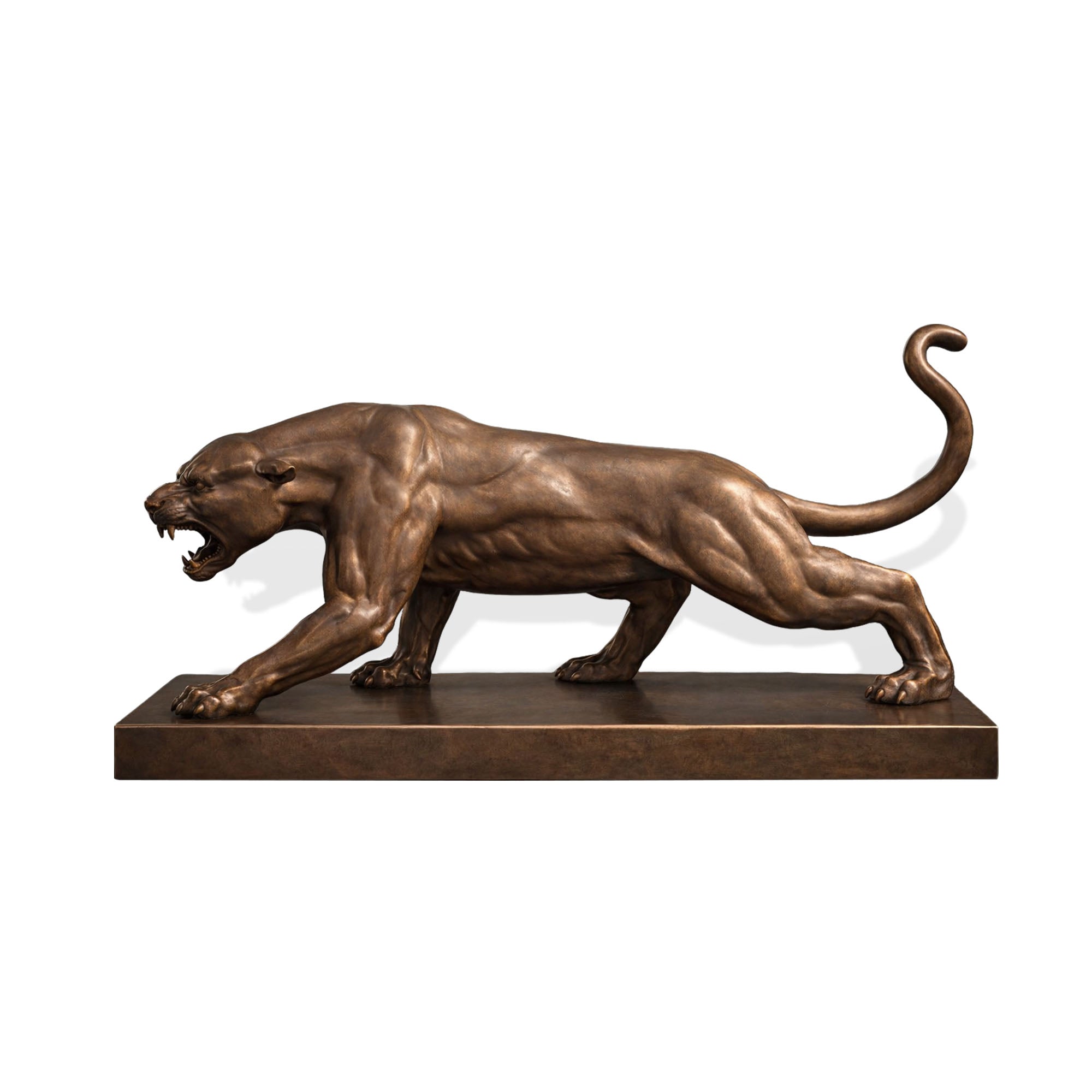 Bronze statue of a panther on a white background