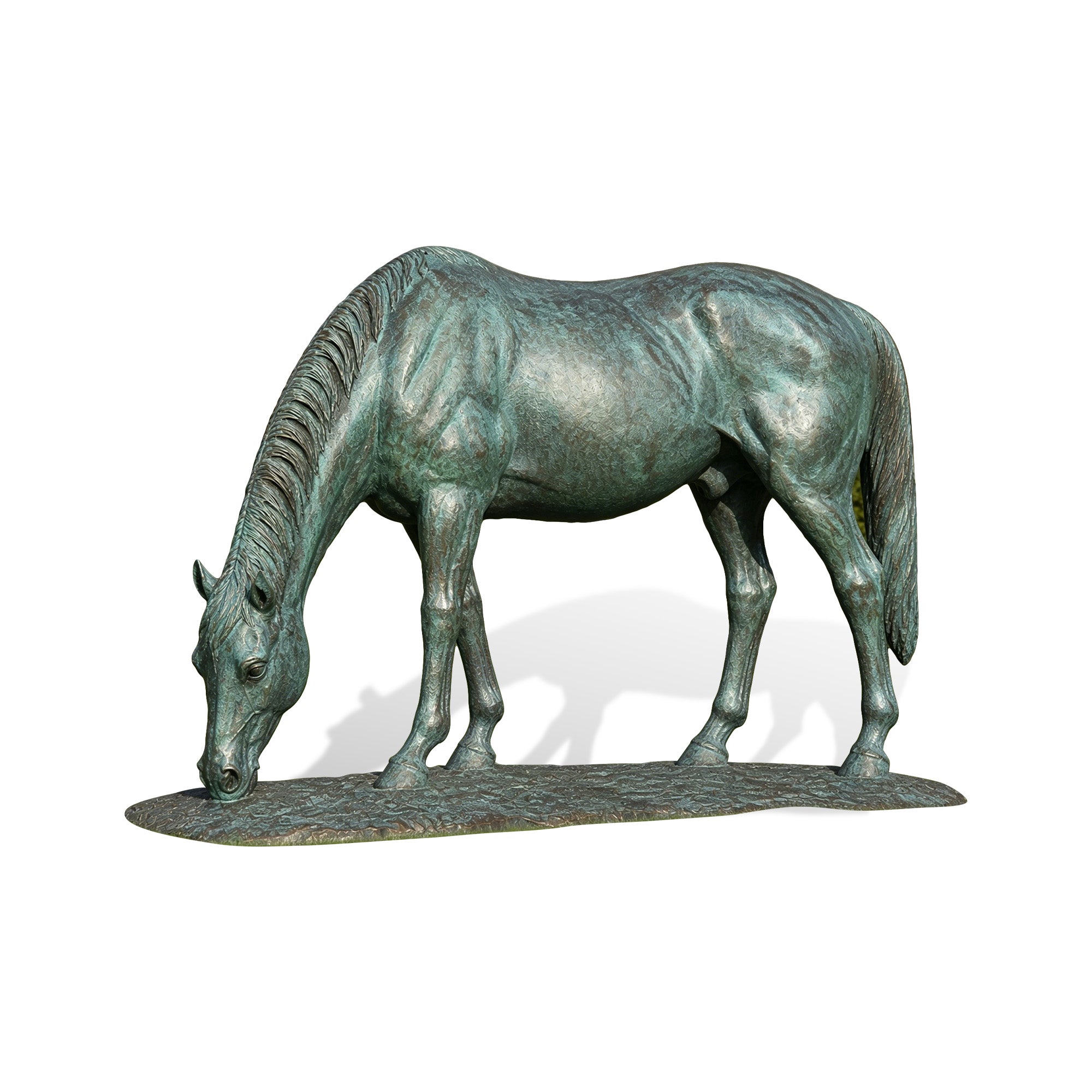 Bronze sculpture of a horse on a white background