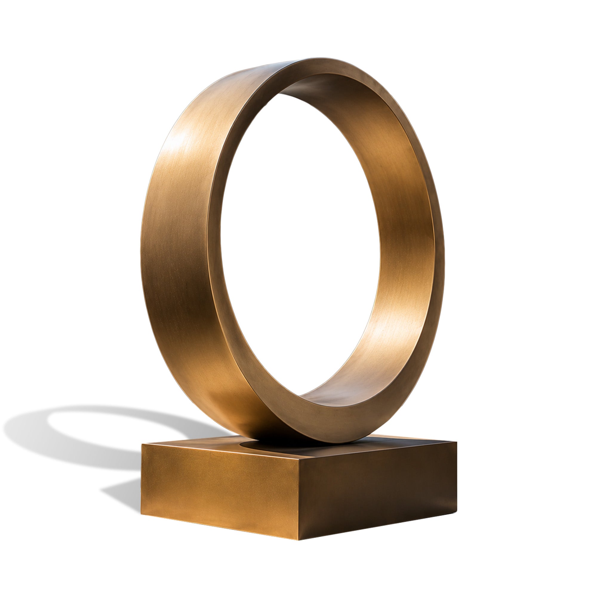 Large modern bronze ring sculpture with a minimalist circular hollow design and brushed bronze finish, ideal for outdoor gardens, commercial plazas, and architectural landscapes.