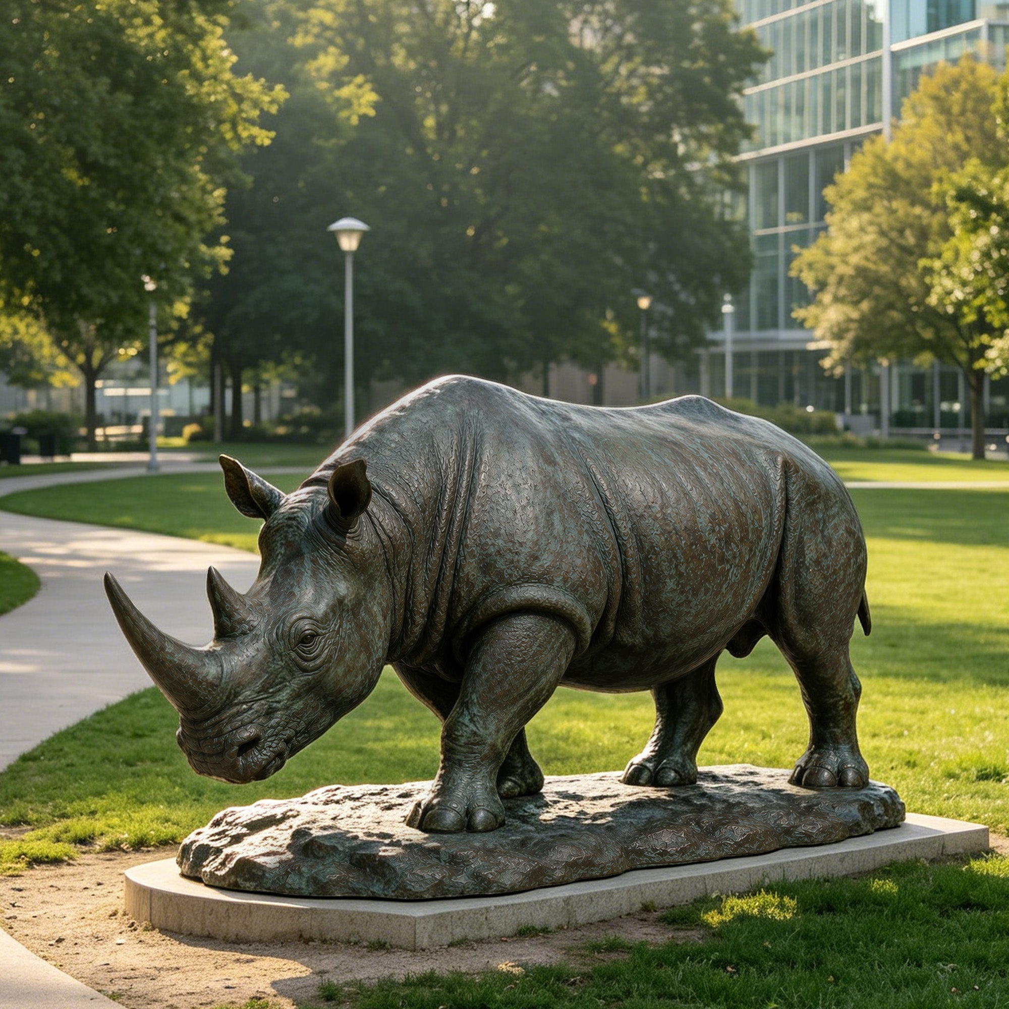 FINEST Textured Bronze Rhino Sculpture – Powerful Wildlife Art for Corporate Plazas and Park Landscapes FB-316