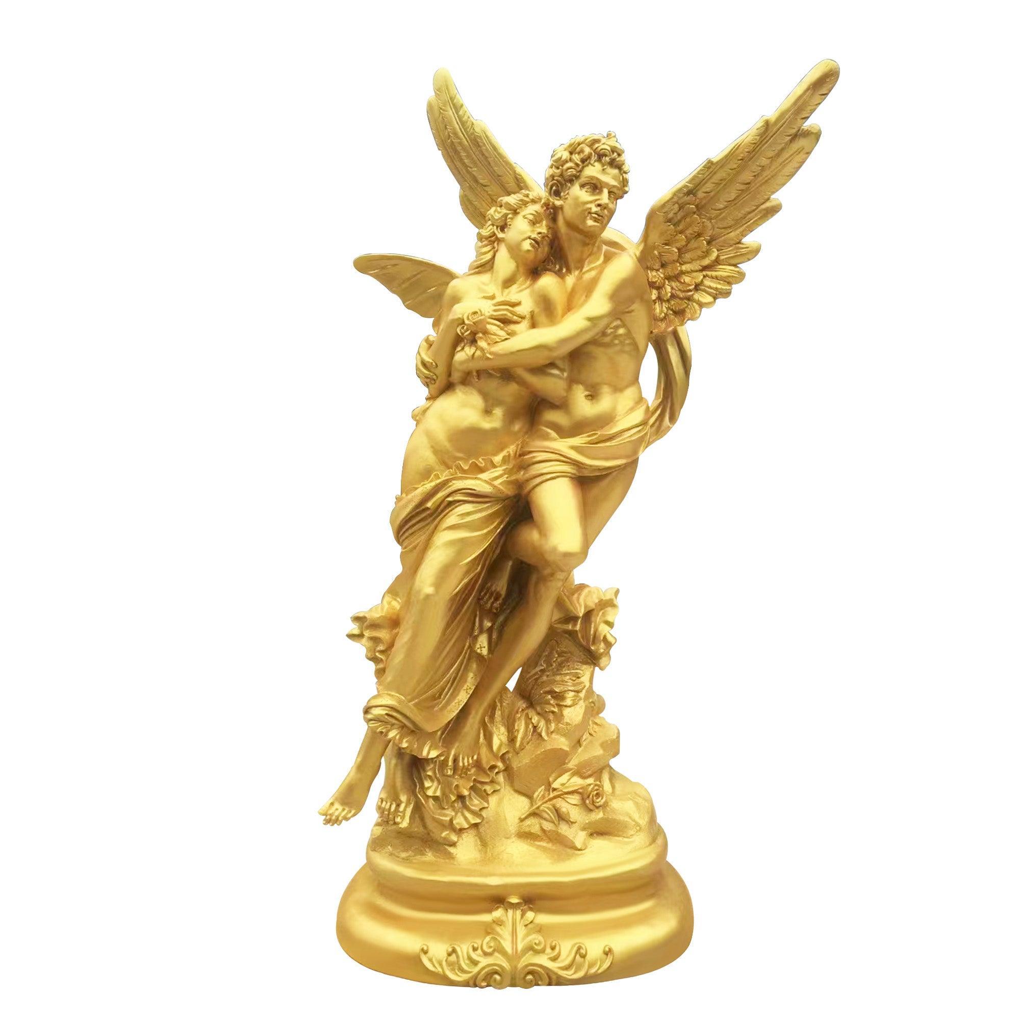 gold color Cupid and Psyche fiberglass sculpture