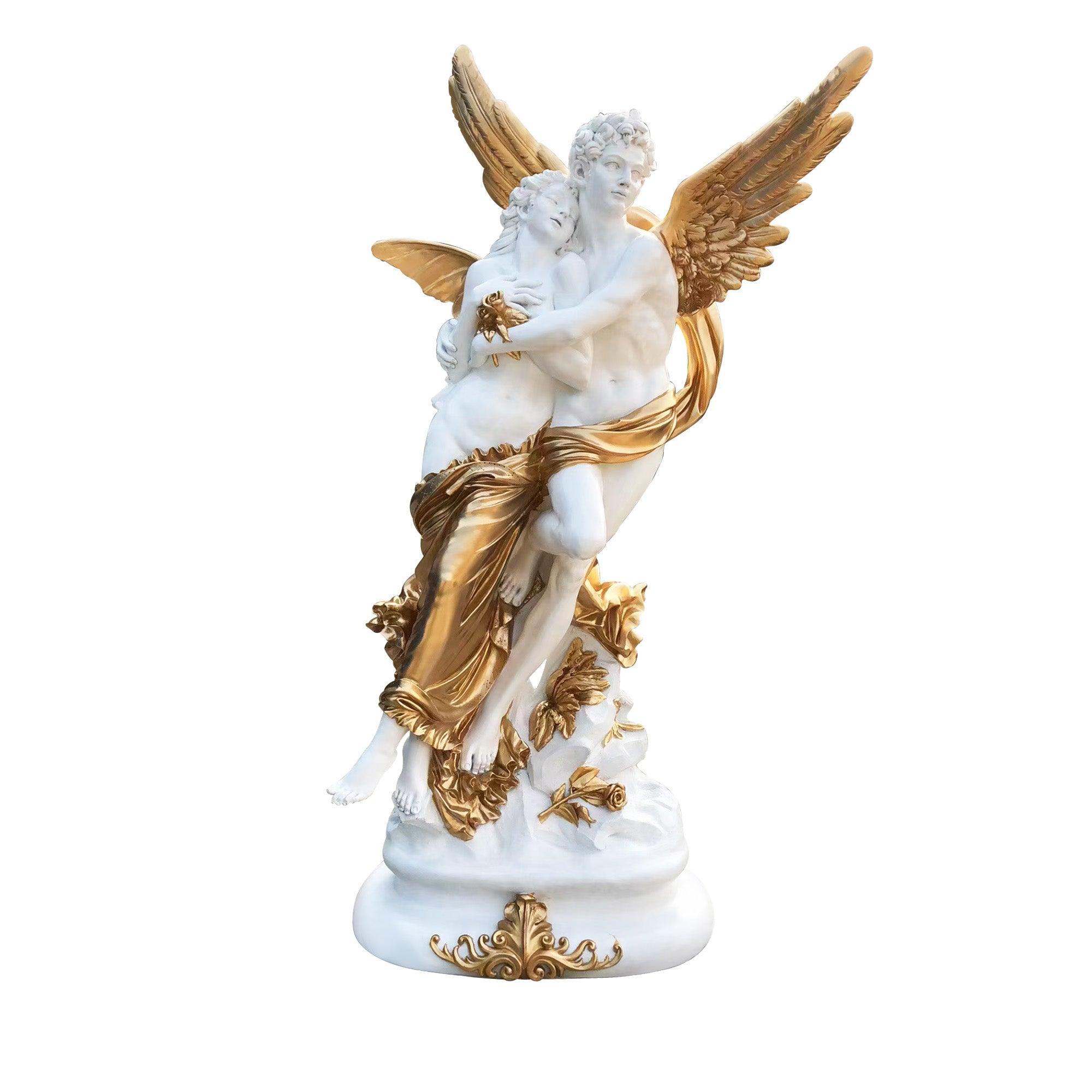 white and gold color Cupid and Psyche fiberglass sculpture