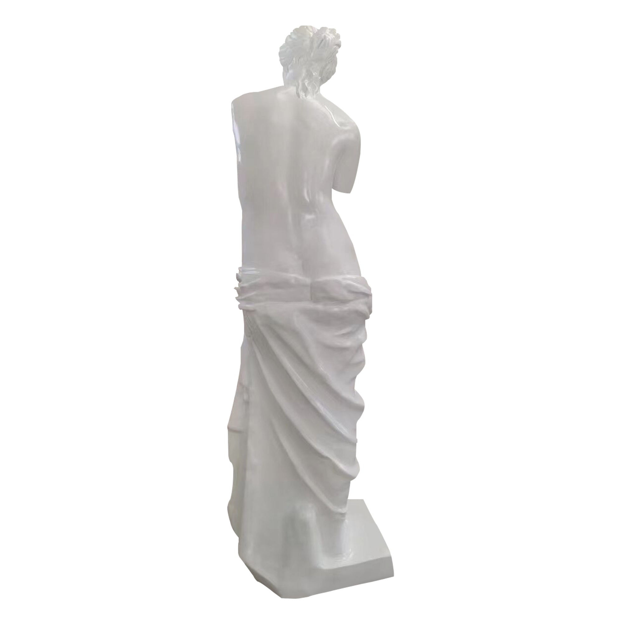 enus de Milo classical white color fiberglass figure standing in contrapposto pose with arms lacking and lower torso wrapped in drapery