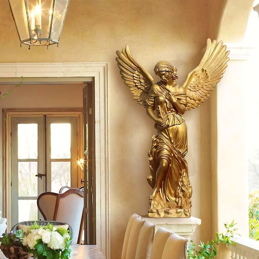 gold color fiberglass statue greek goddess angel statue in living room