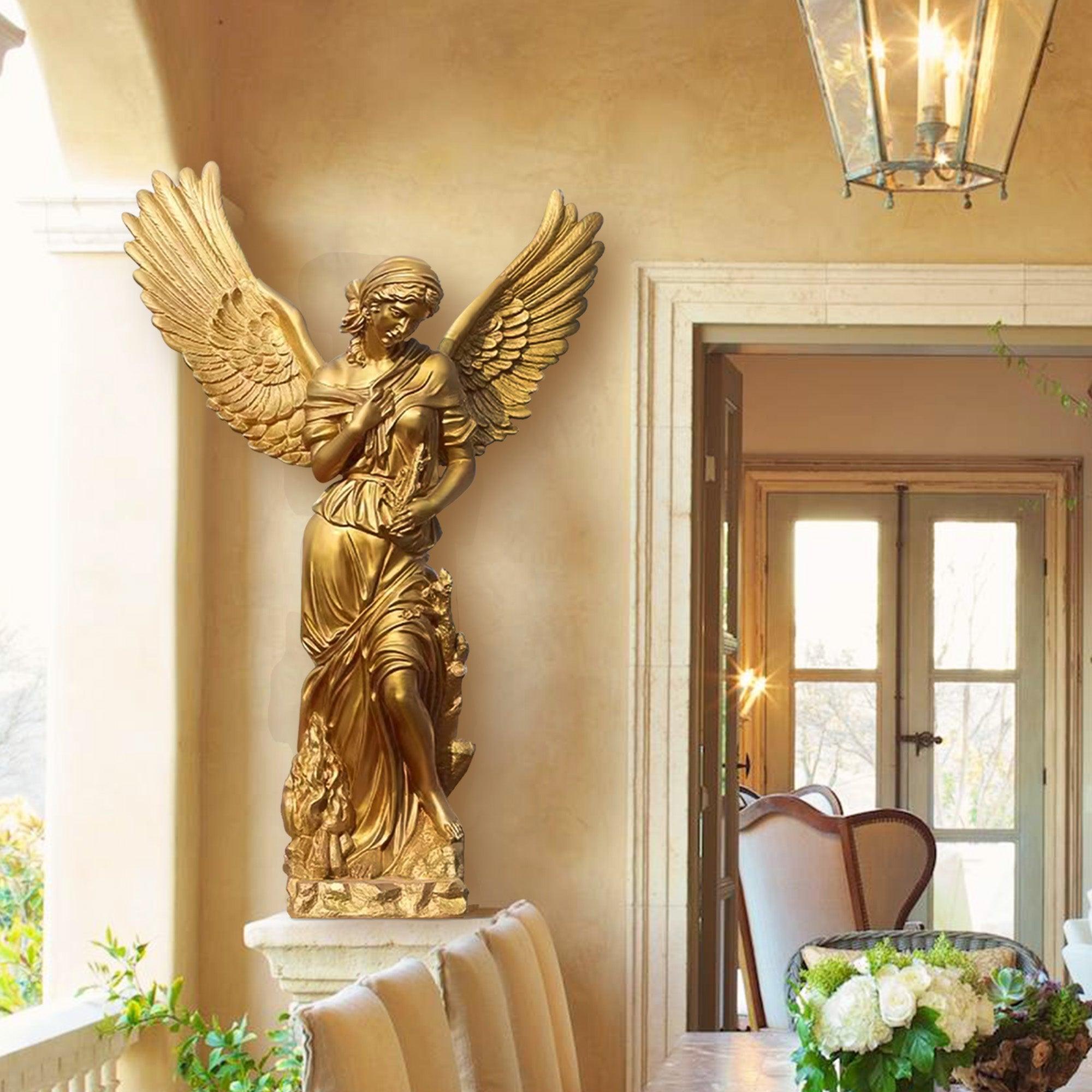 gold color fiberglass statue greek goddess angel statue in living room