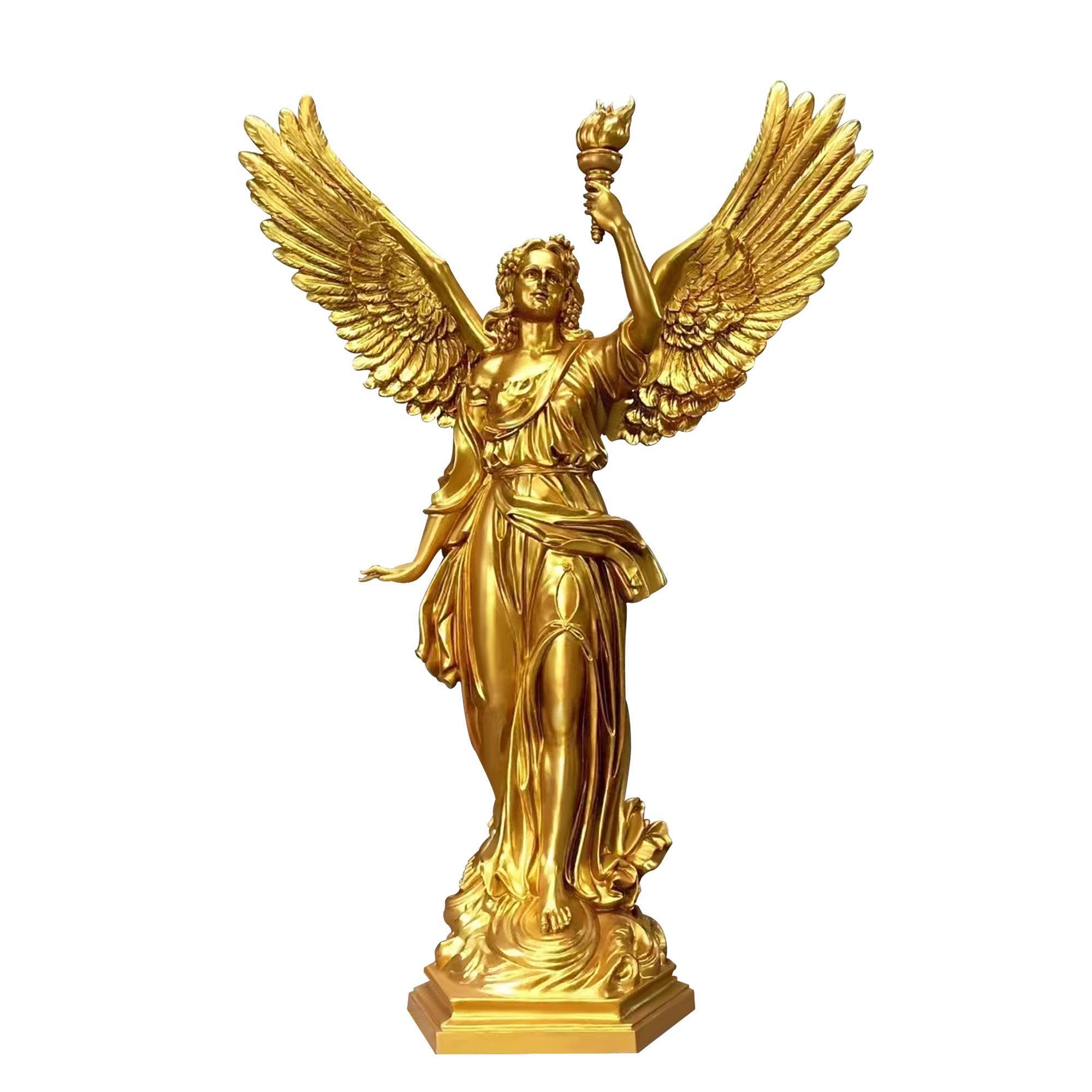 Life size gold color resin statue greek goddess angel statue holding torch left hand