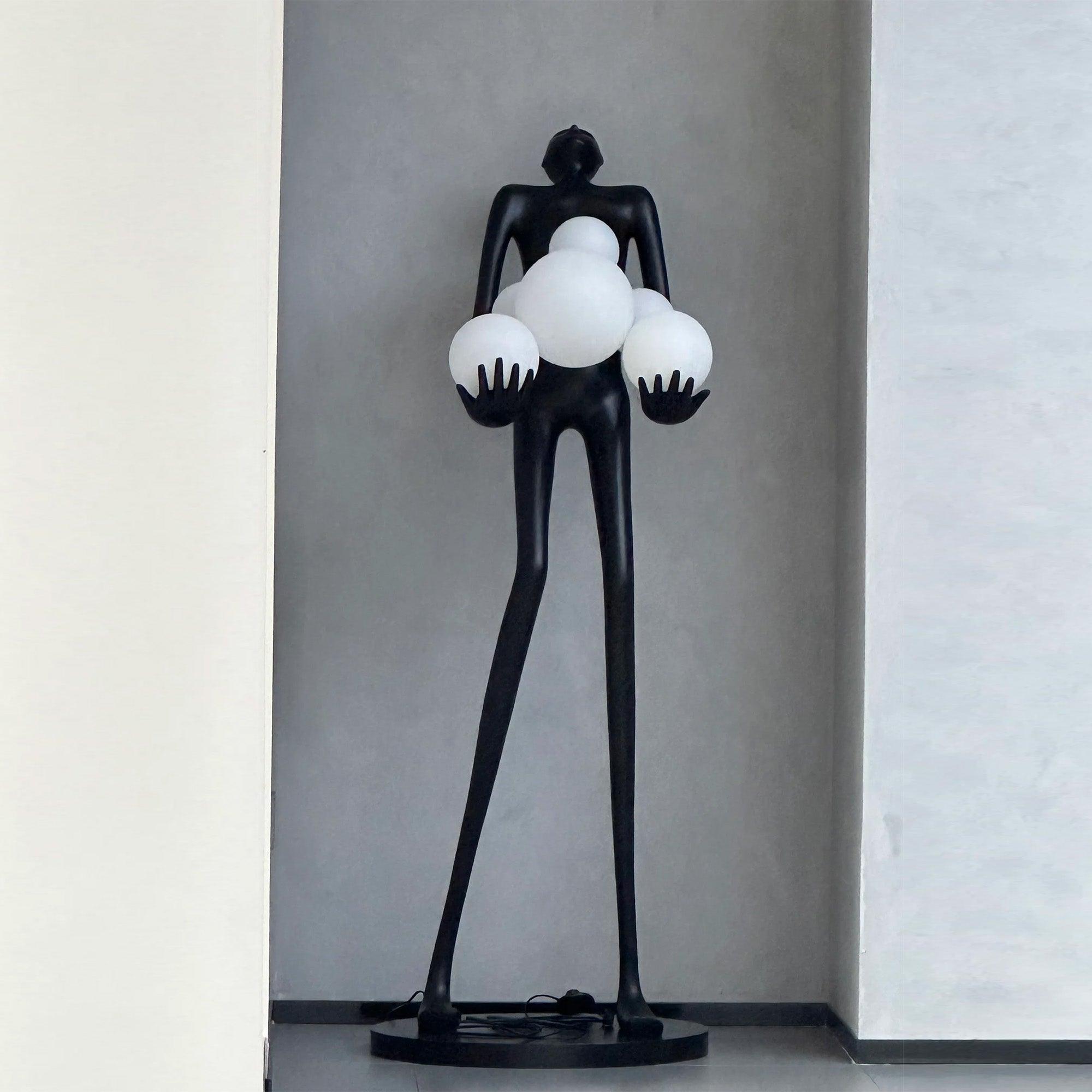 black lady crafts resin floor lamps sculpture lady holding the white ball lamps