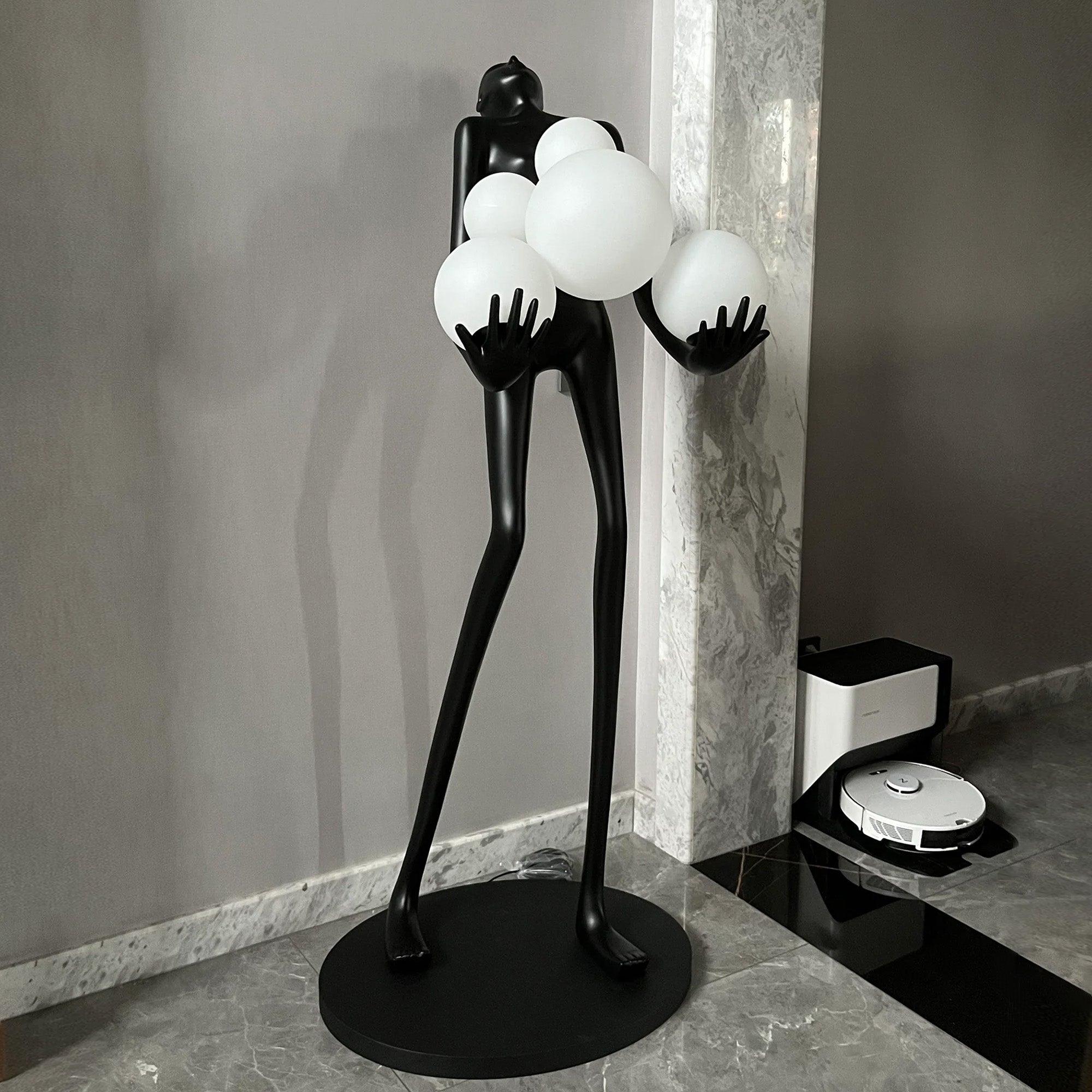 black lady crafts resin floor lamps sculpture lady holding the white ball lamps