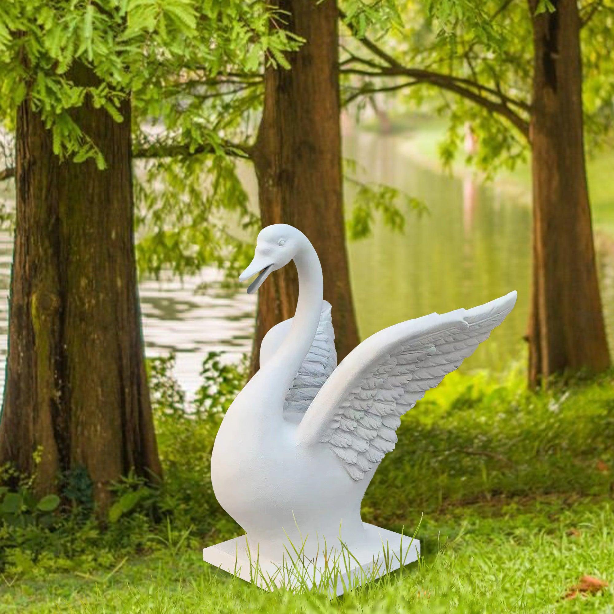 white swan fiberglass artwork in lakeside