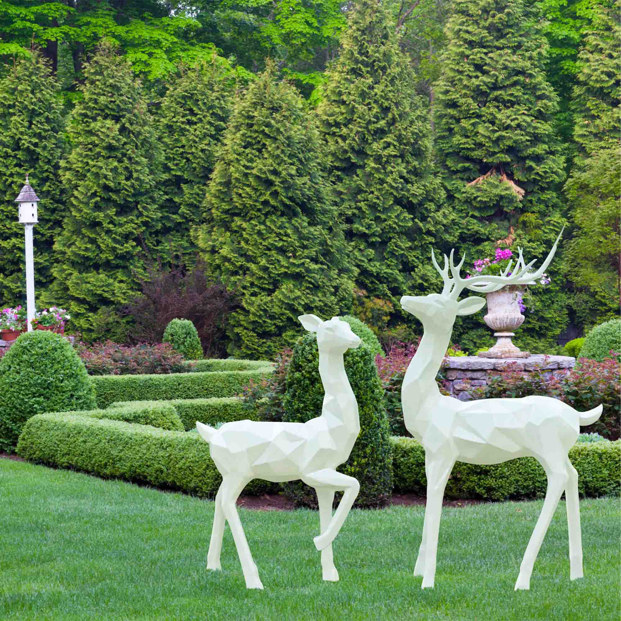 garden ornaments a couple white color elk fiberglass sculpture in the garden