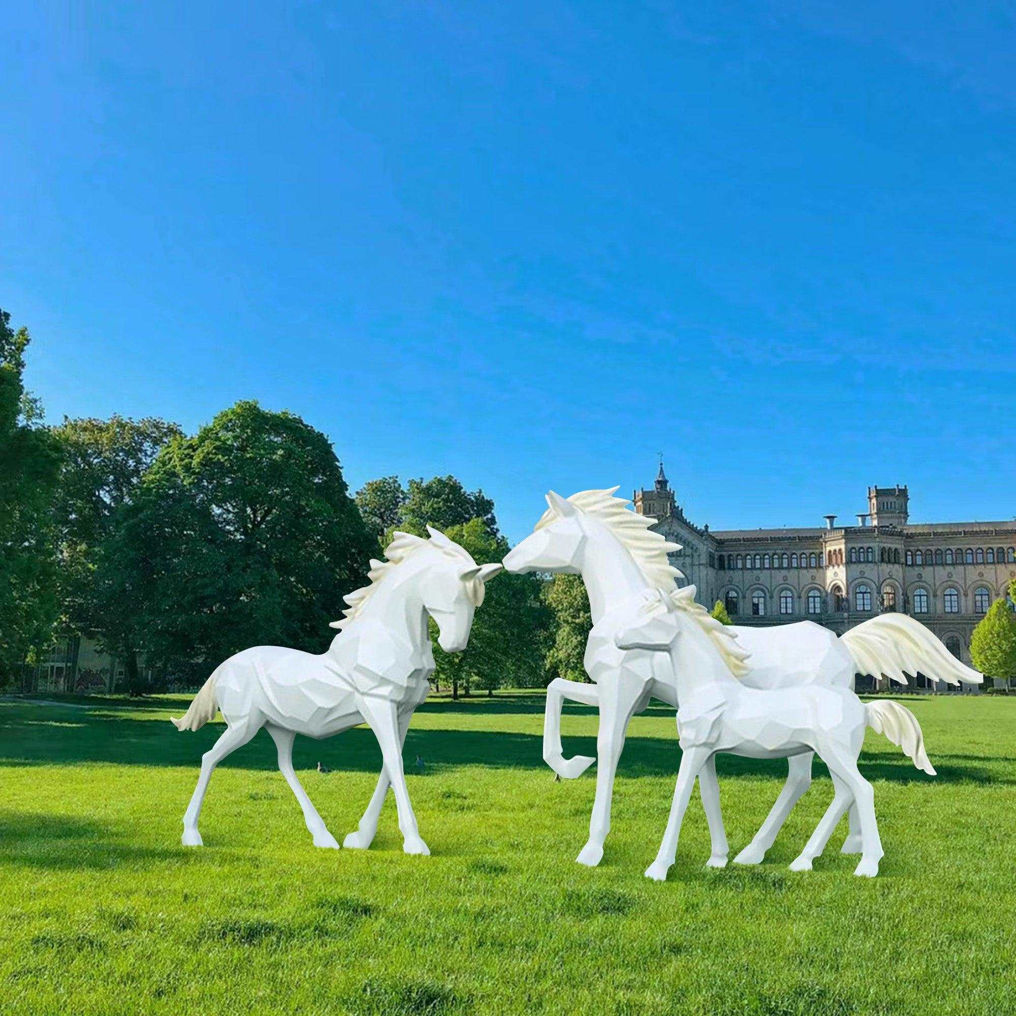 white color horse familay fiberglass outdoor garden statues