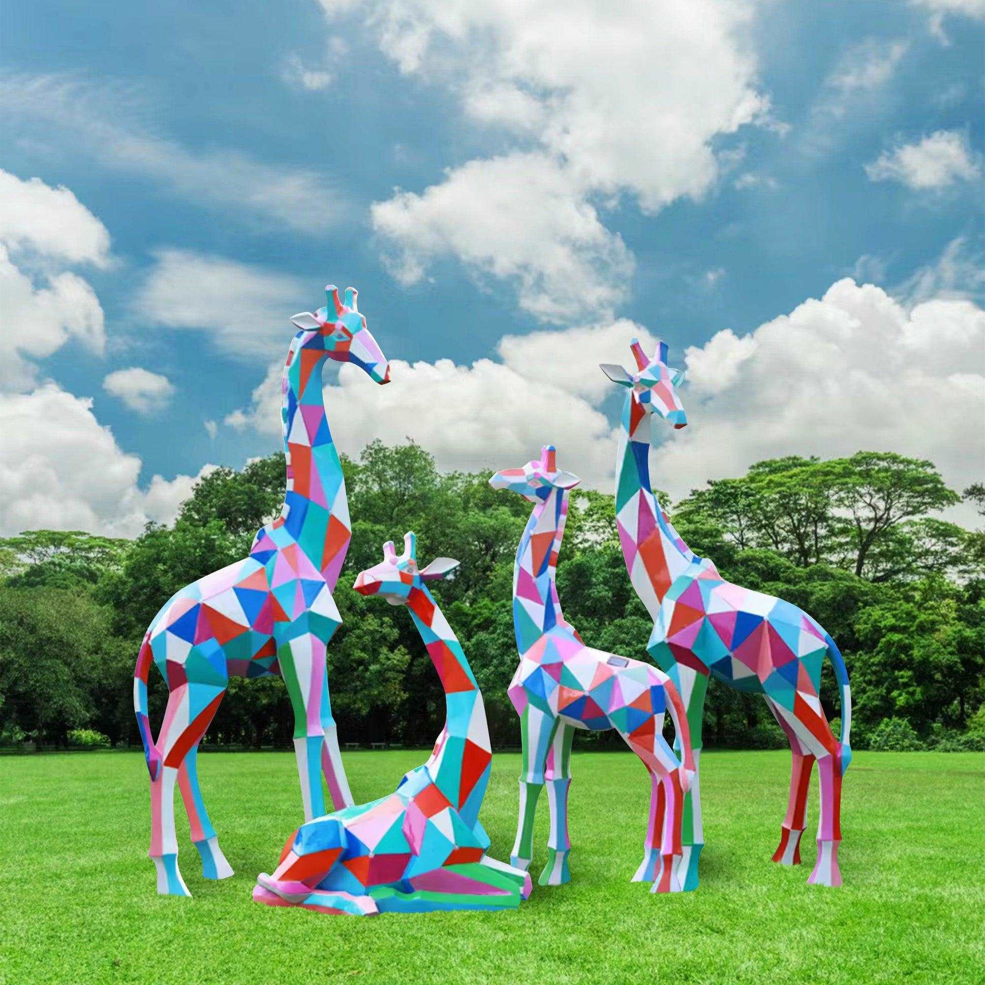 large outdoor statues colourful fiberglss four giraffe family sculpture