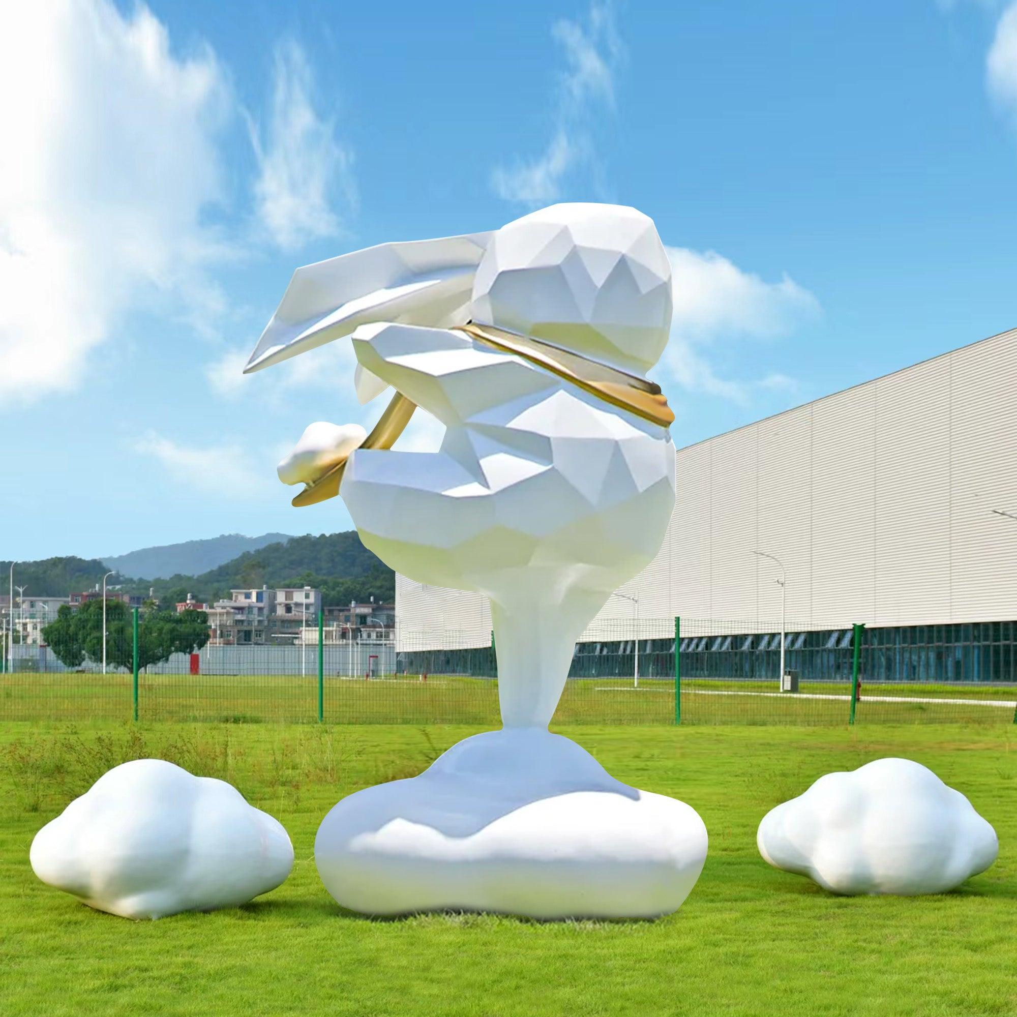 large garden statues white block surface standing rabbit fiberglass outdoor sculptures