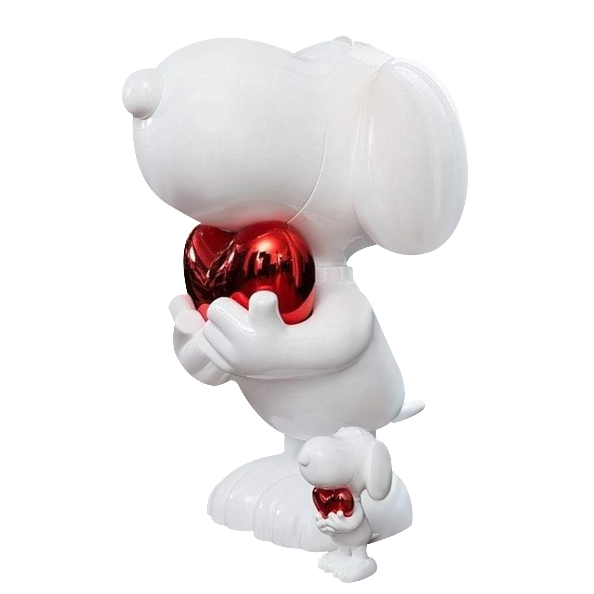 white carton snoopy holding red heart resin sculpture