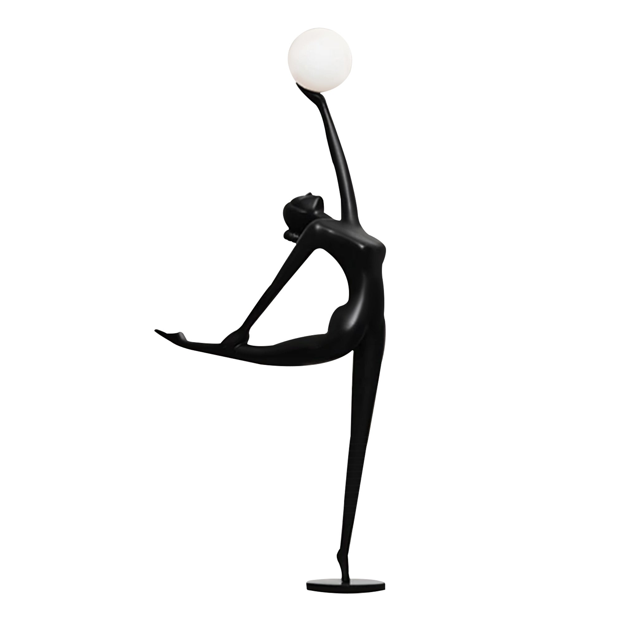 Custom Black Abstract Human Light Sculpture, matte black indoor floor sculpture