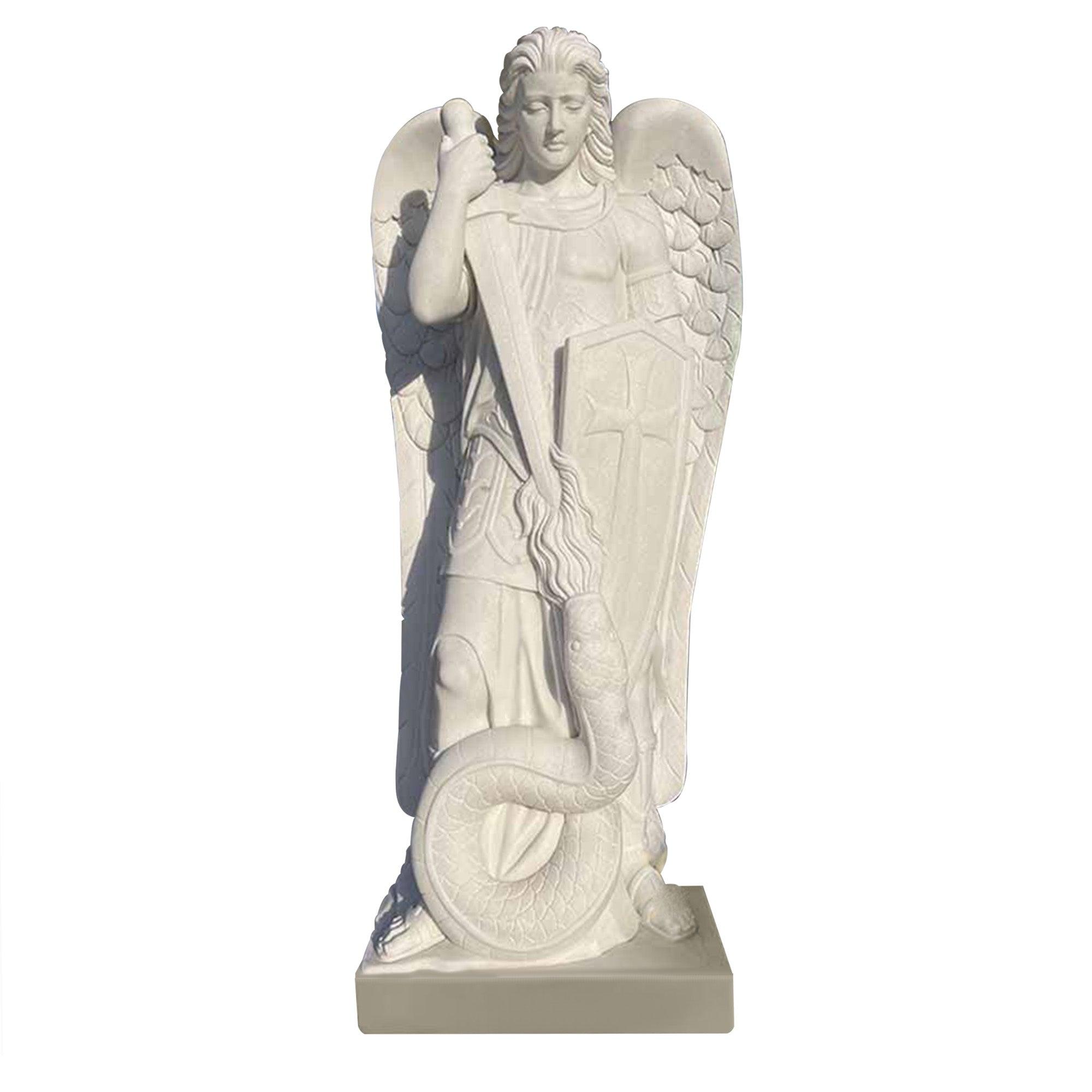 Saint Michael white marble statue