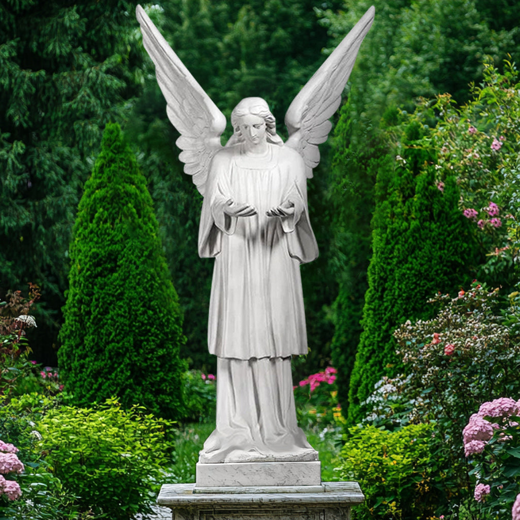 cathedral angel marble sculpture life size display in a garden