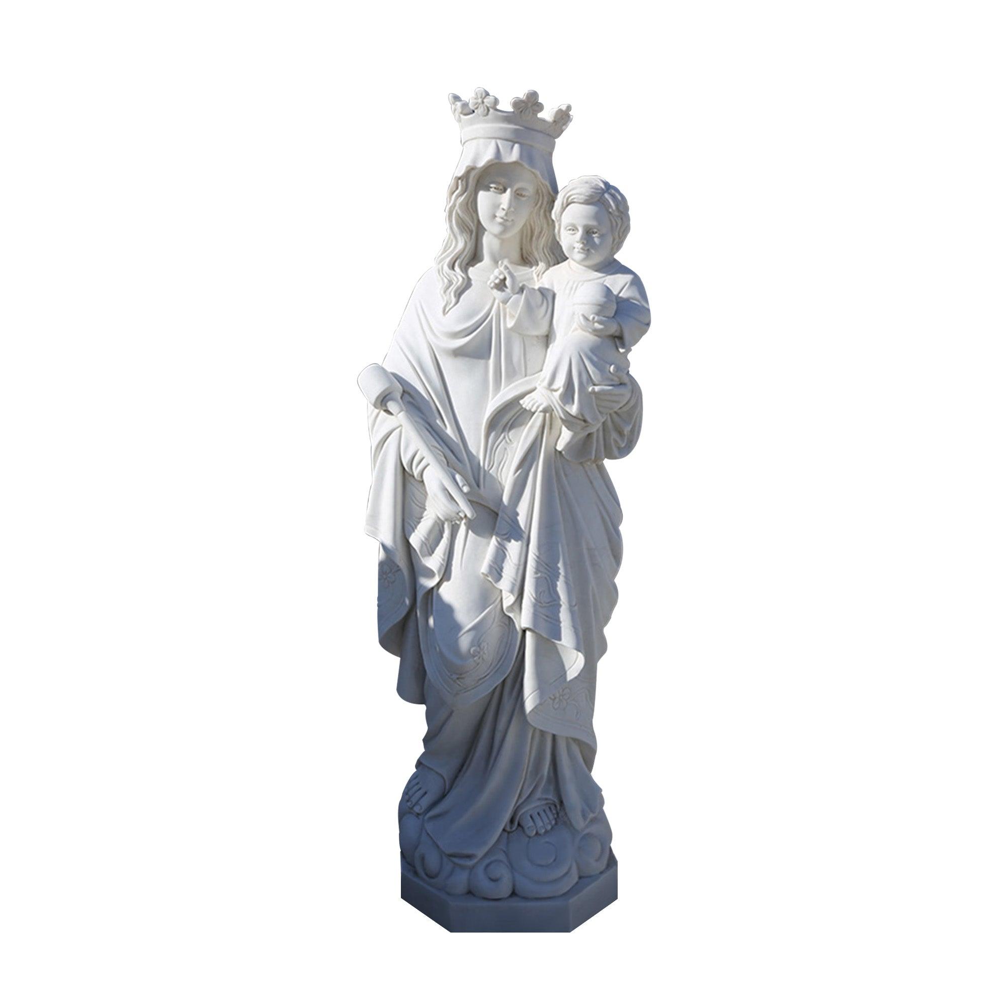 white marble virgin mary and child jesus statues