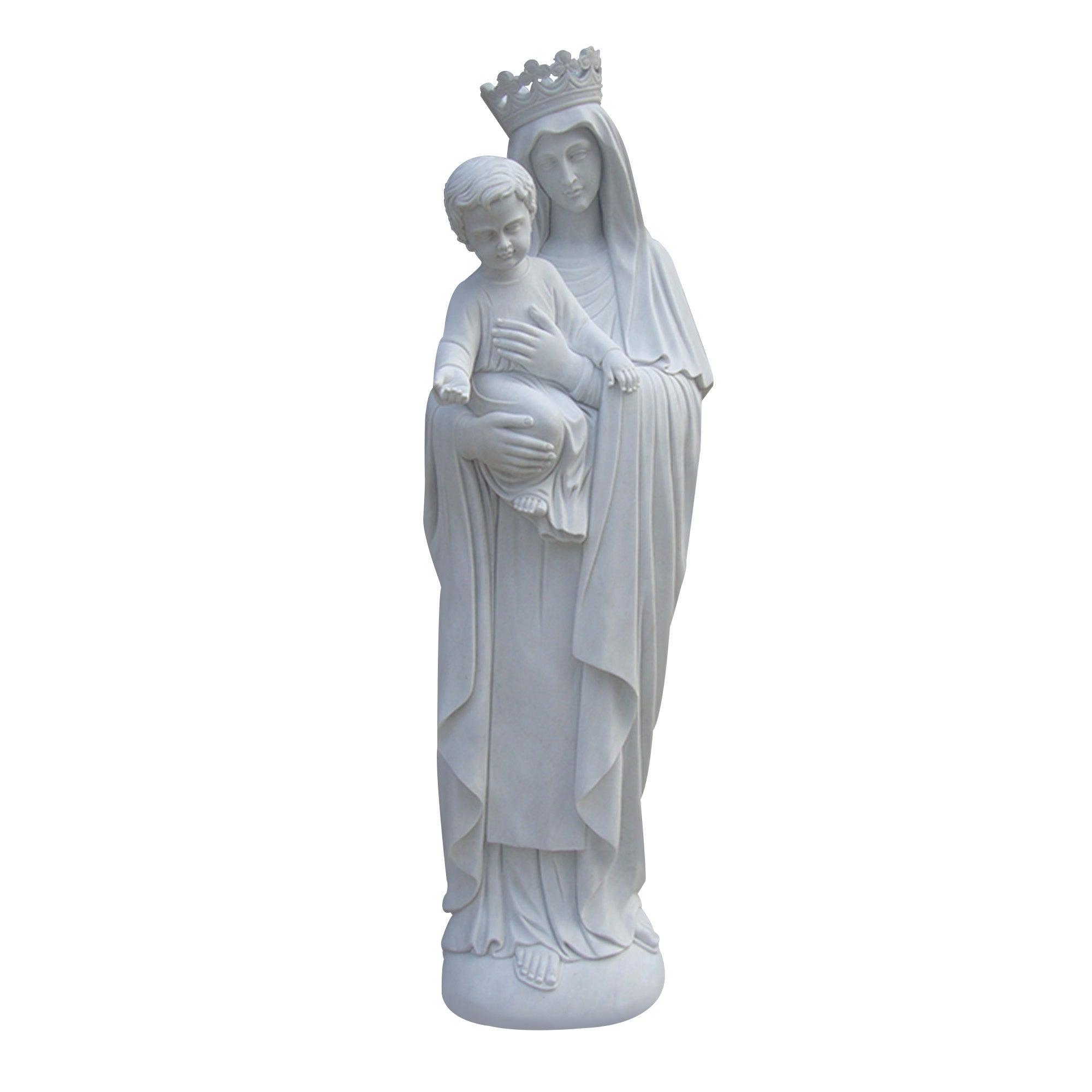 white marble virgin mary and child jesus statues