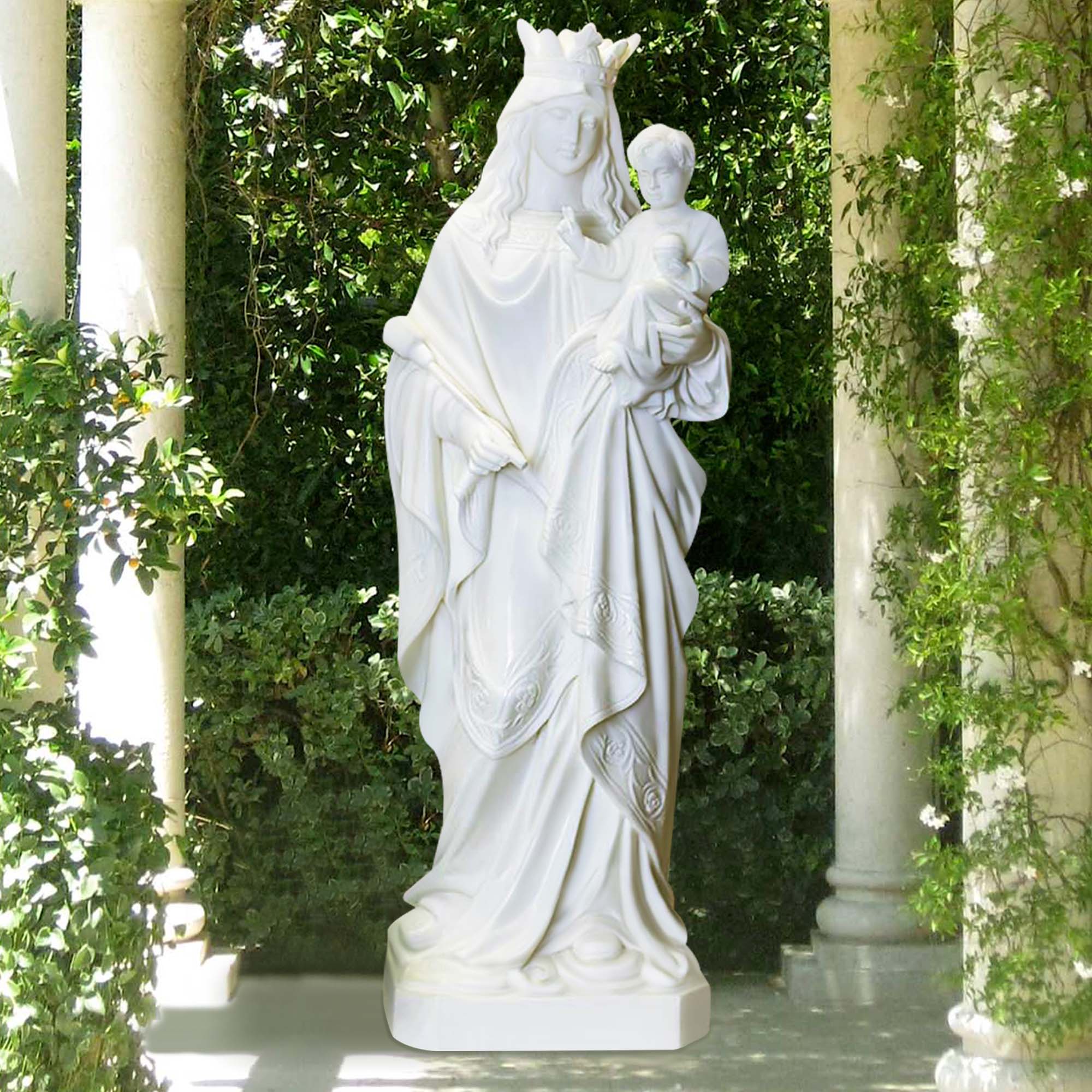 FINEST Outdoor Sculpture White Marble Virgin Mary and Child Jesus statues FM-012