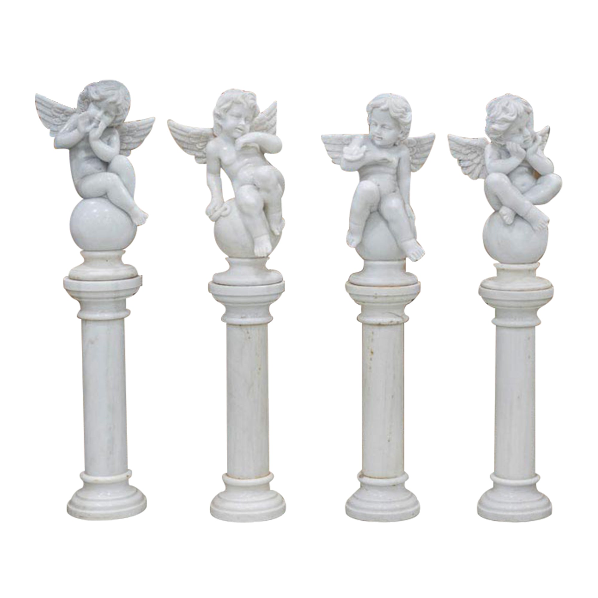 four cherub white marble statues with pillar base